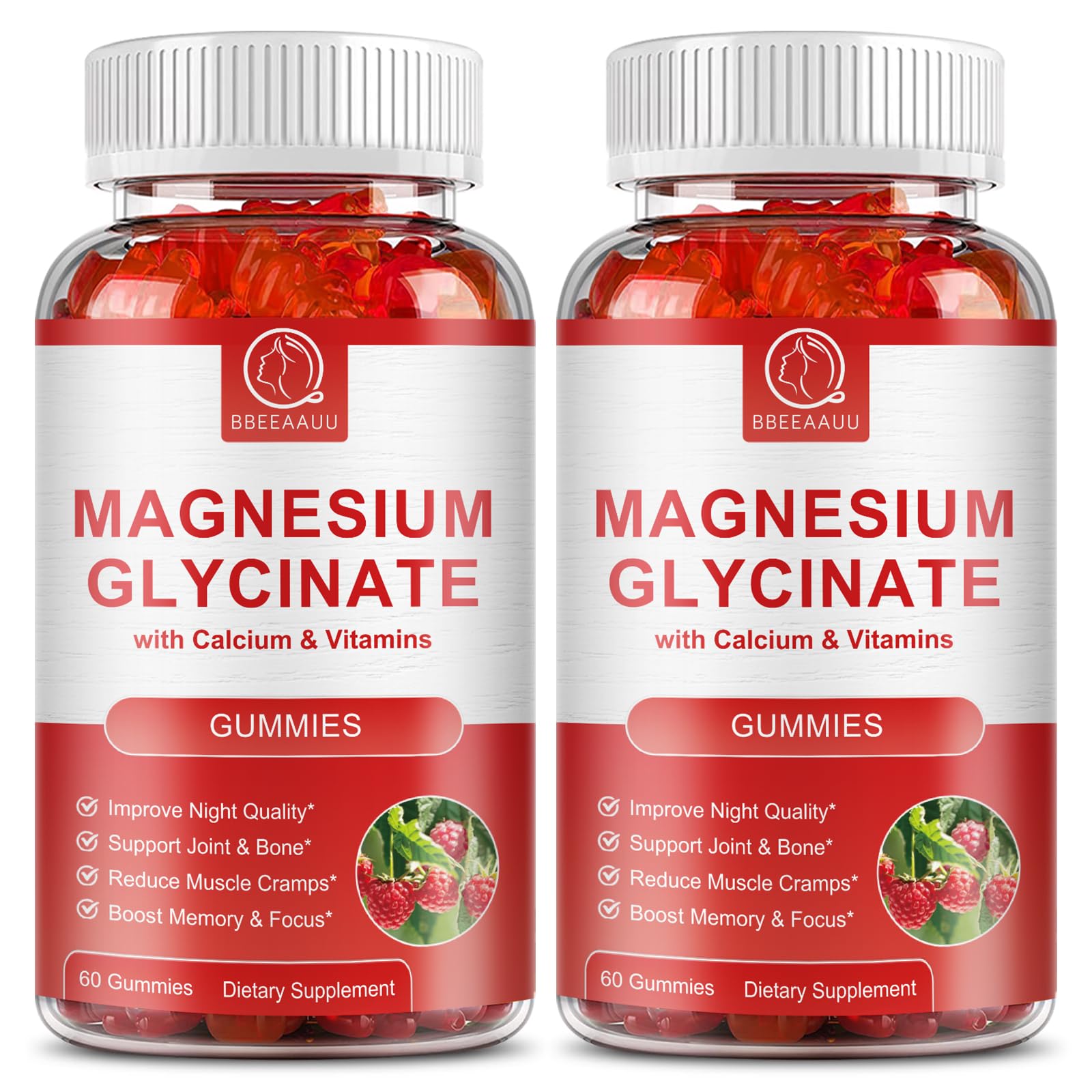 2 Pack Magnesium Glycinate Gummies for Women & Men - Calcium Gummies, Magnesium Supplement Complex with Malate, Potassium - Sugar Free