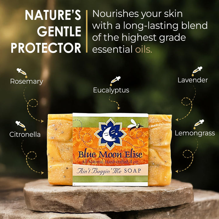 Blue Moon Elise Ain't Buggin Me Citronella Bar Soap for Men and Women, Natural Handmade Soap with Pure Citronella Essential Oils, Soap Bar for Camping and Outdoor Activities