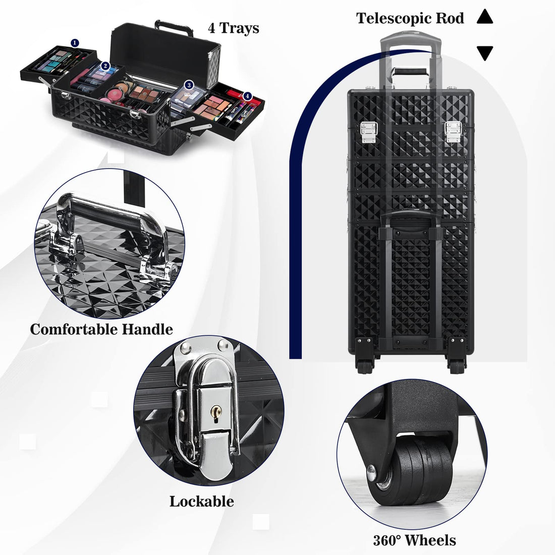 WarmieHomy Makeup Train Case Diamond Black