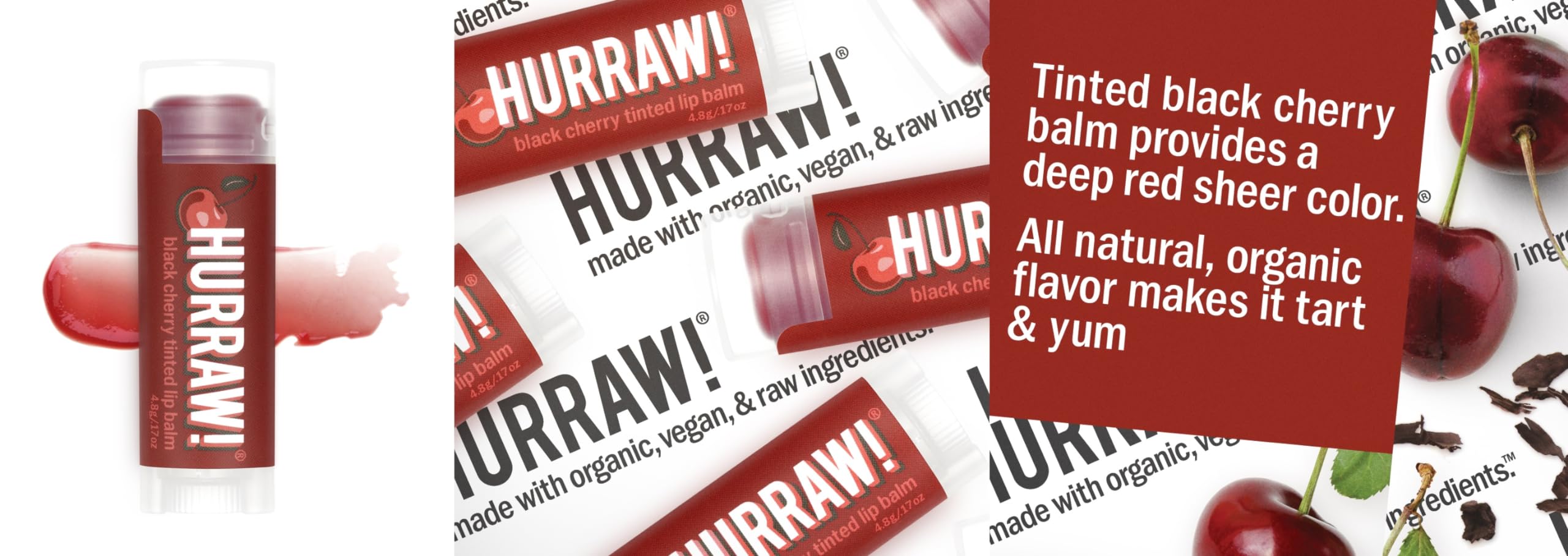 Hurraw! Black Cherry Tinted Lip Balm, 5 Pack: (Sheer Red Tint) Organic, Certified Vegan, Cruelty and Gluten Free. Non-GMO, 100% Natural Ingredients. Bee, Shea, Soy and Palm Free. Made in USA