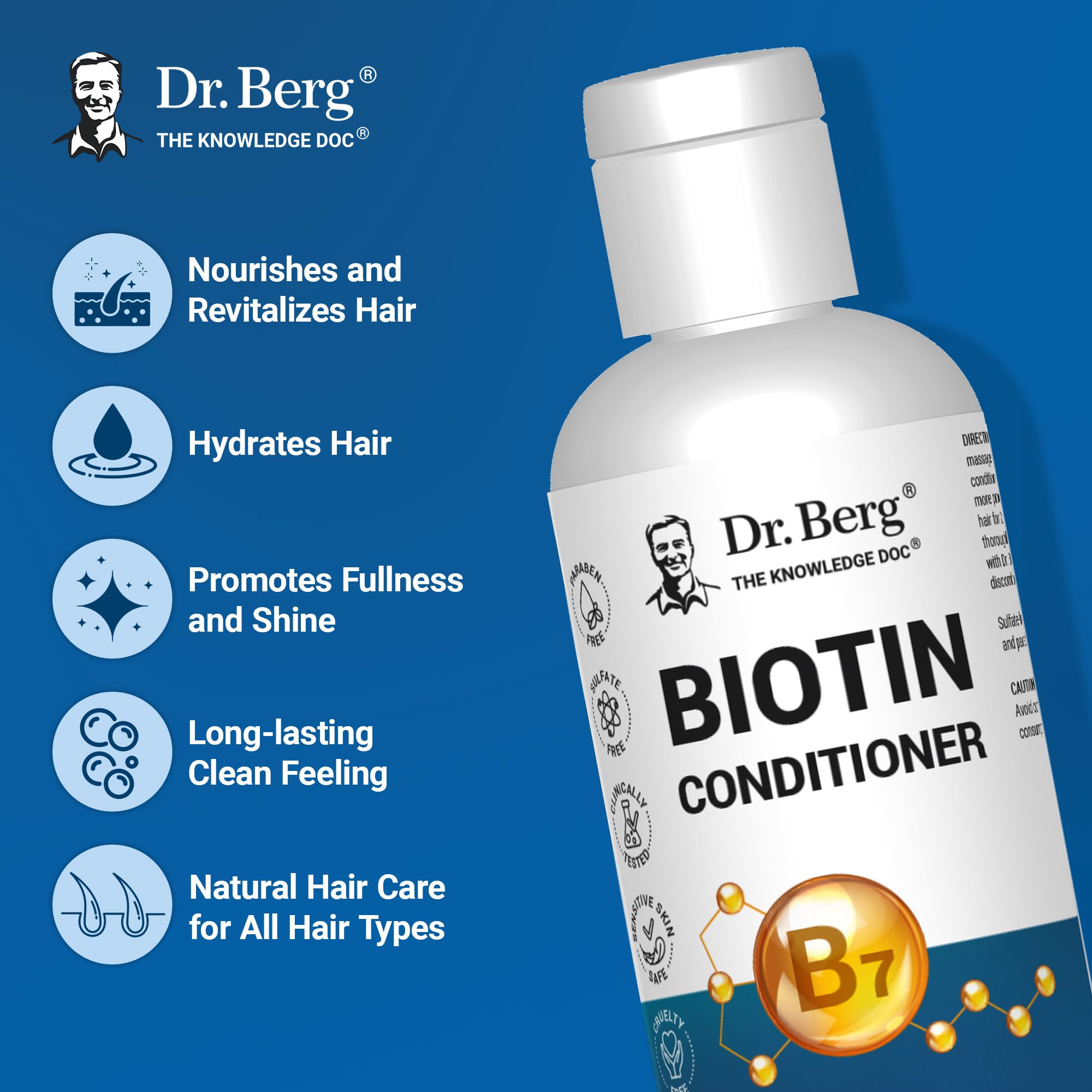 Dr. Berg Biotin Conditioner for Men & Women (Improved High-Performance Formula) - Independently Tested & Certified Paraben- Sulfate- & Silicone-Free - Infused w/Biotin, Argan & Botanicals - 8 Fl oz