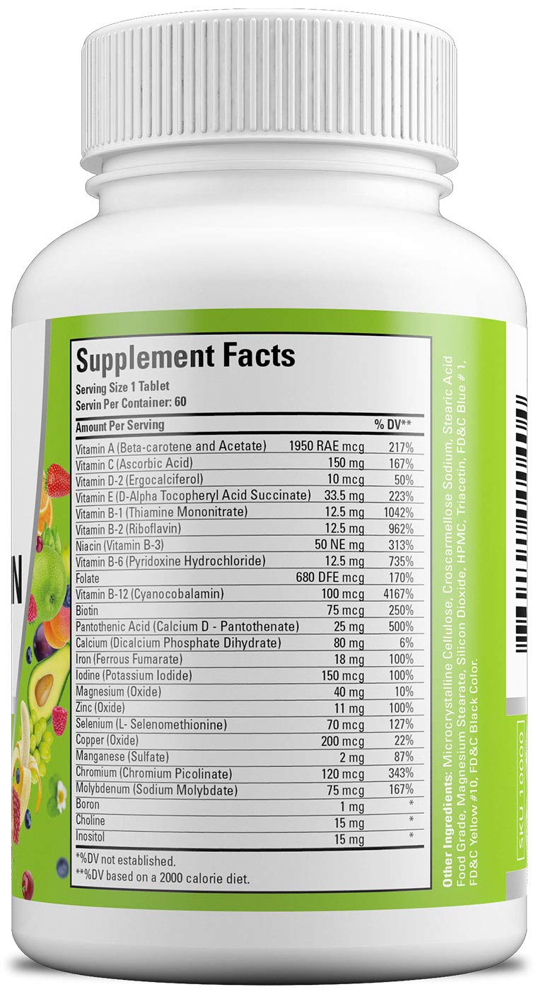 HAYAT Vitamins Vegan Natural Multivitamin, Daily Vitamins with Vitamin A, C, D, E, B1, B2, B3, B6, B12, Biotin, Zinc and More, 2 Month Supply, All Natural, Certified Halal, 60 Tablets, Made in The USA