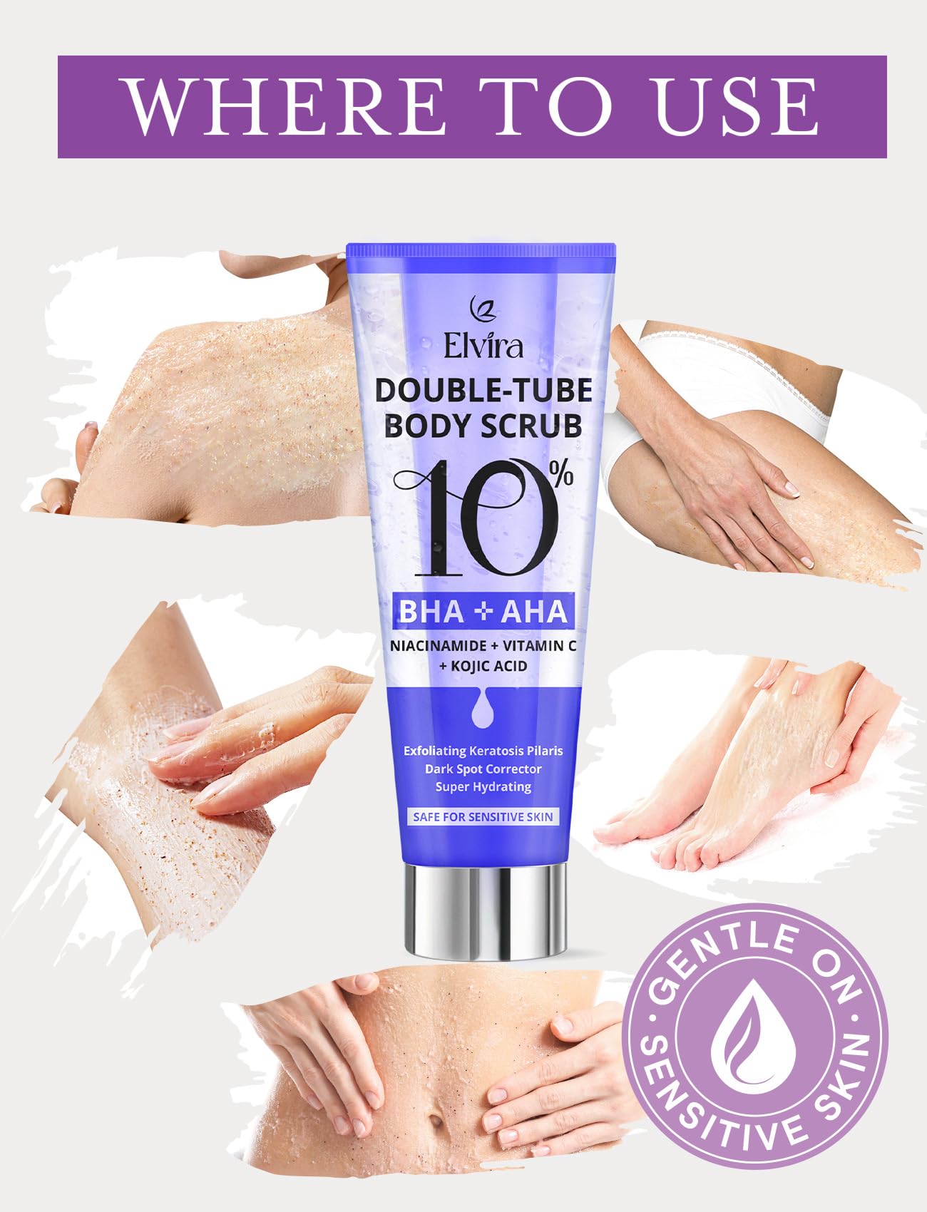 Elvira KP Bump Eraser Foot & Body Scrub, Exfoliating Scrub for Keratosis Pilaris, Smooth Skin with 10% AHA BHA & Niacinamide, Deep Moisturizing Cleanser for All Skin Types, Exfoliante para el Cuerpo