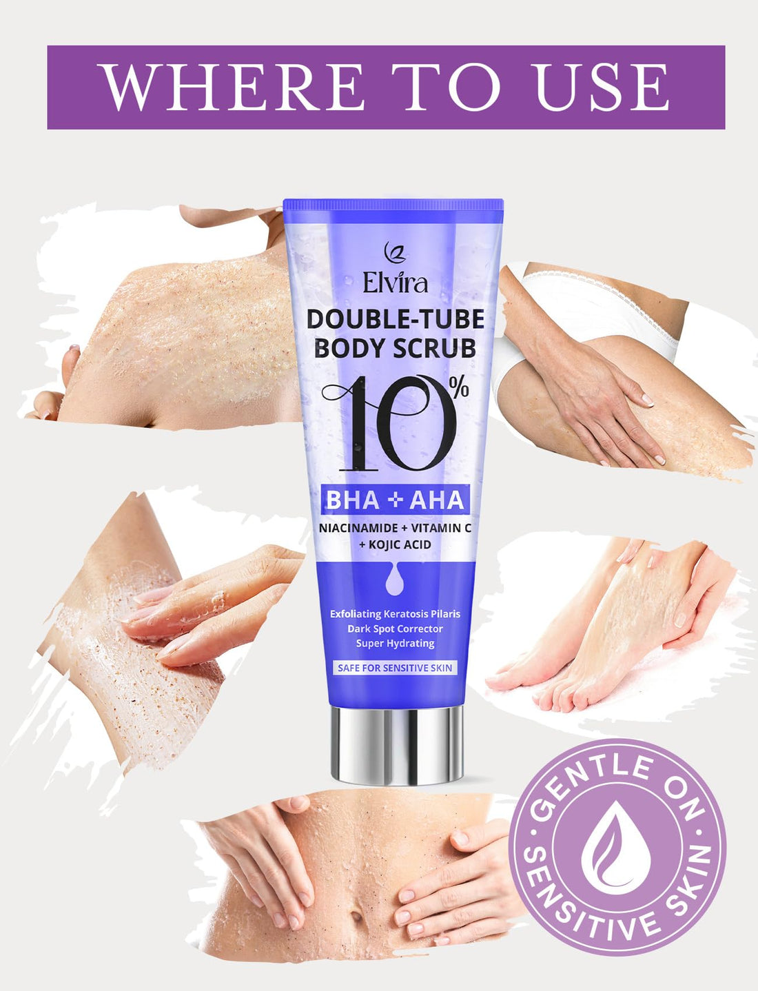Elvira KP Bump Eraser Foot & Body Scrub, Exfoliating Scrub for Keratosis Pilaris, Smooth Skin with 10% AHA BHA & Niacinamide, Deep Moisturizing Cleanser for All Skin Types, Exfoliante para el Cuerpo