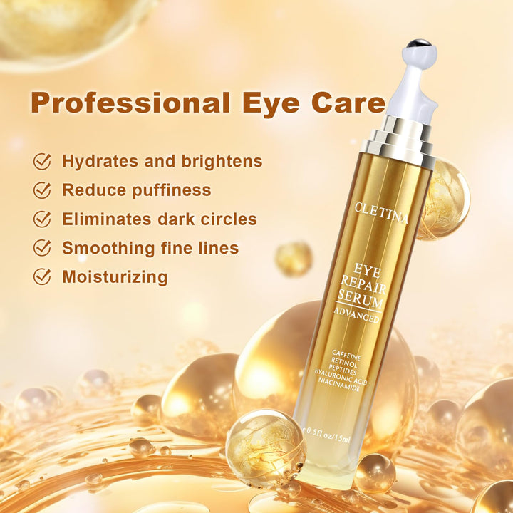 5% Caffeine Eye Serum - Caffeine Eye Cream with 360° Massage Ball Reduce Wrinkles and Fine Lines - Eye Roller Cream for Relieve Puffiness and Dark Eye Circles