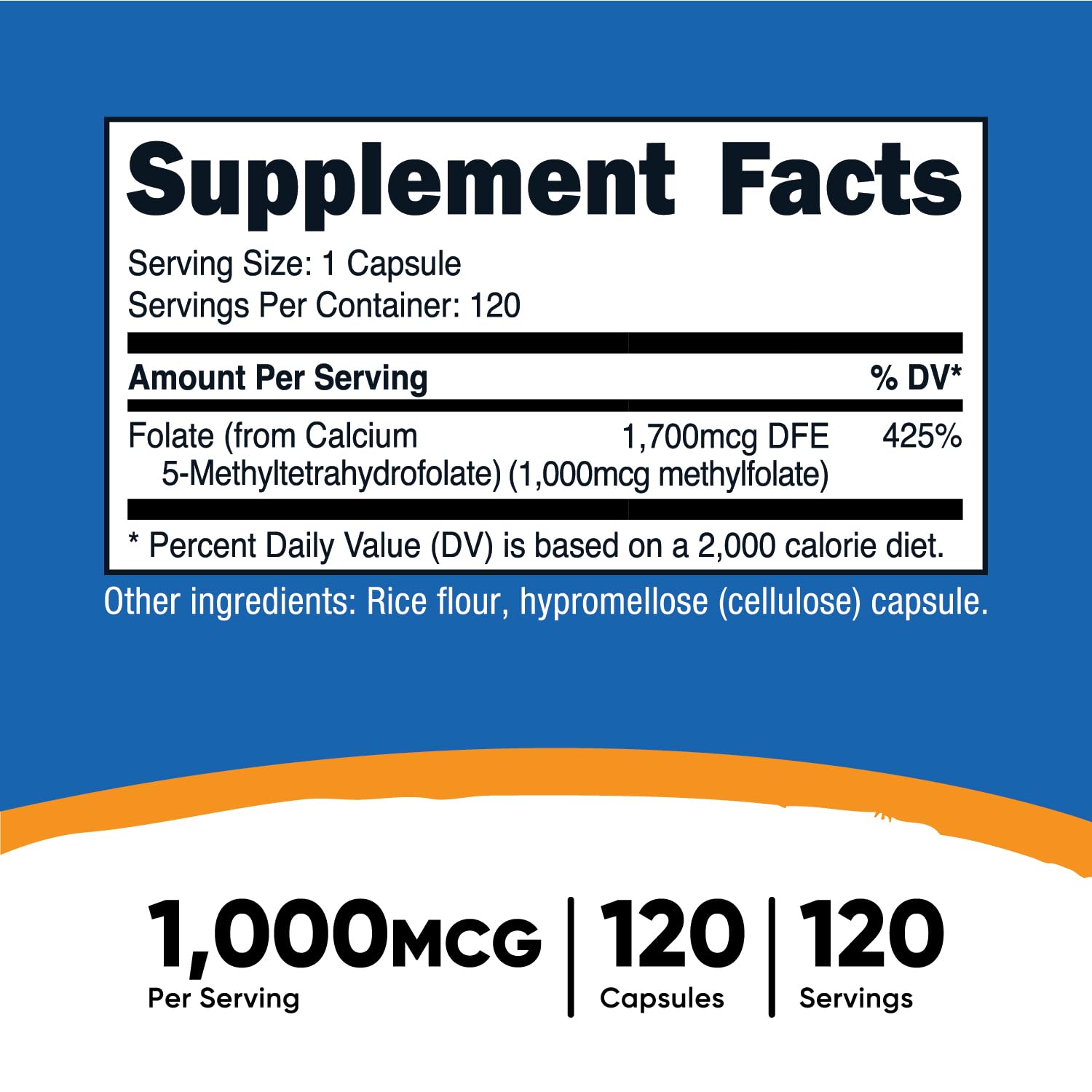 Nutricost Methylfolate 1000mcg, 120 Vegetarian Capsules - Gluten Free, Non-GMO