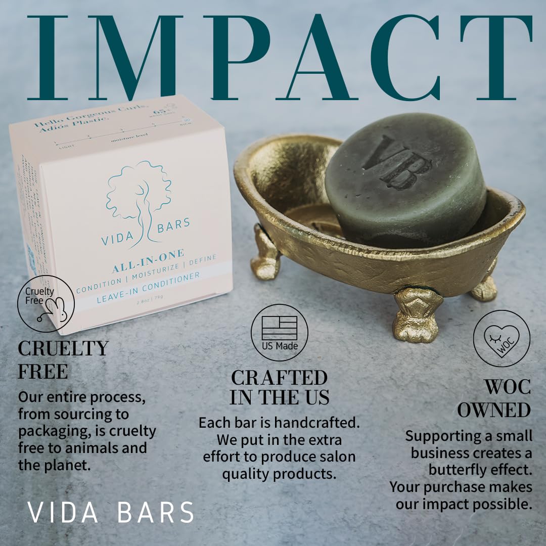 VIDA BARS All-in-One Leave In Conditioner Bar for Curly Hair | All Natural Moisturizing Solid Conditioner | Color Safe, Vegan, Sulfate Free, Paraben Free, Handmade in the USA (Blue Tansy Flower Scent)