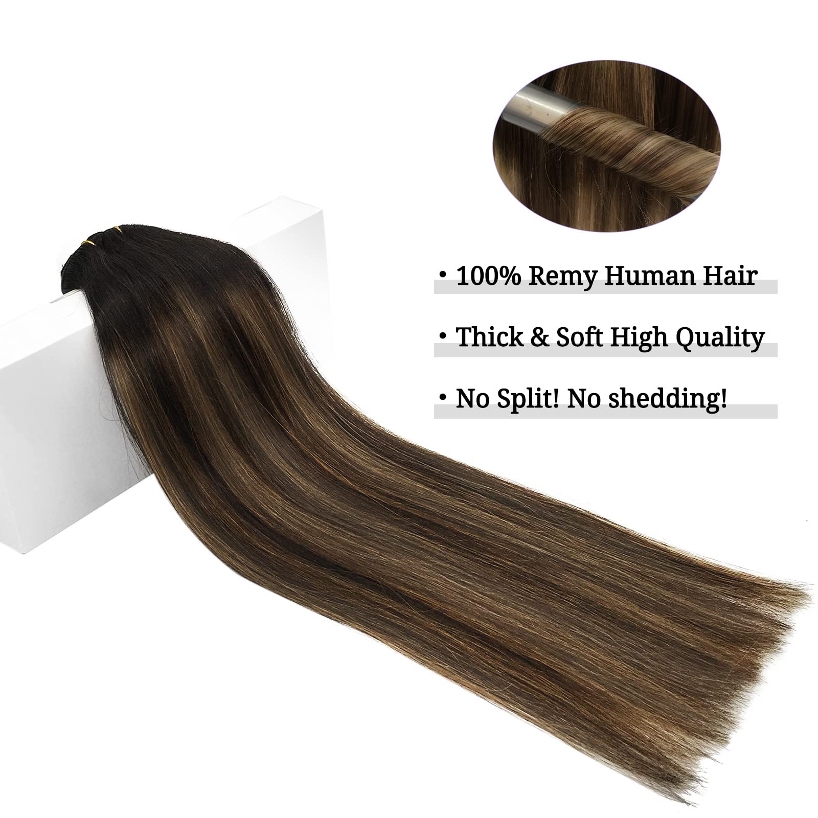 Missstar Hair Misstar 18inch Balayage Remy Clip in Human Hair Extensions Ombre Black to Chesnut Brown 7pcs 120g Clip in Hair Extensions Human Hair 1B/6/1B 120g