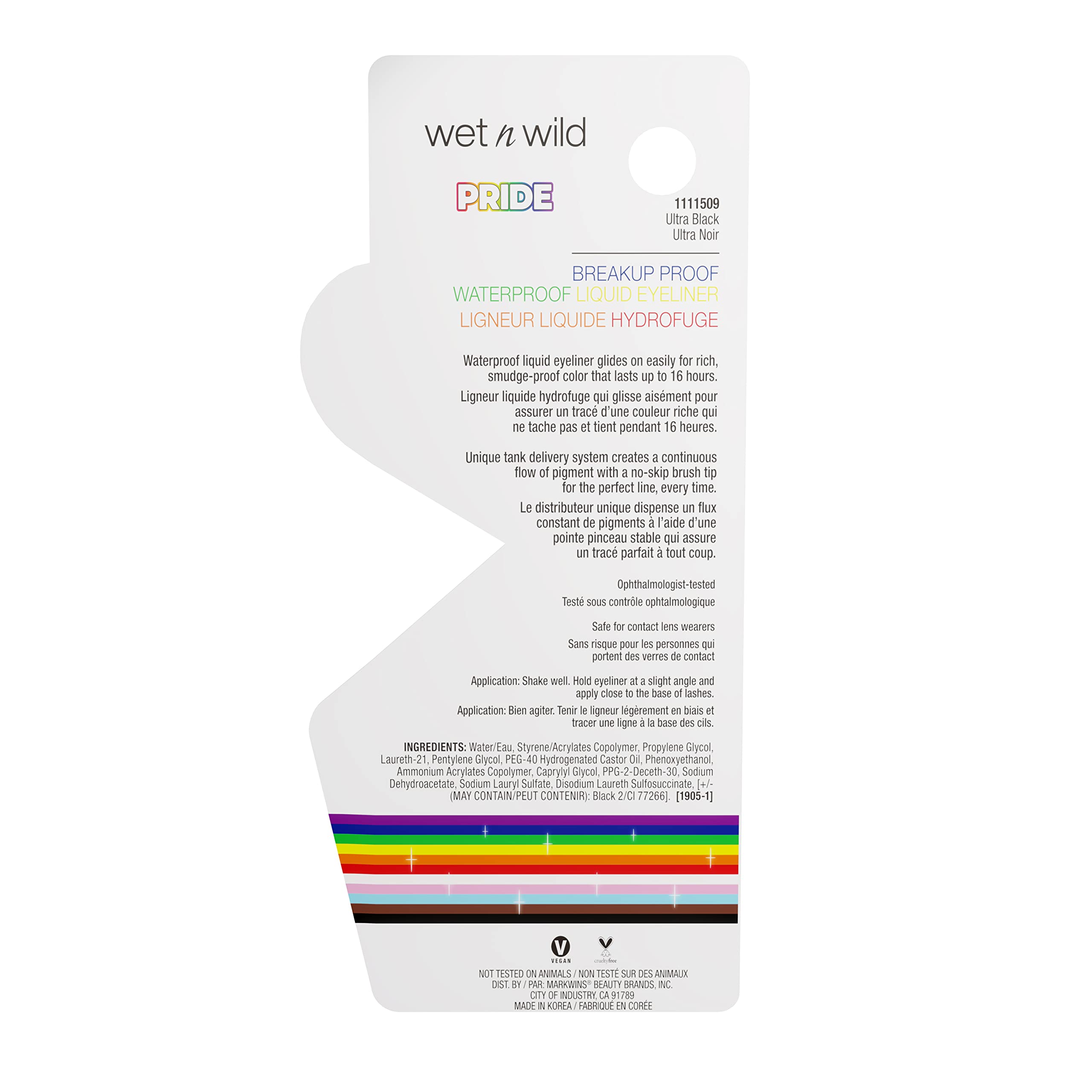 wet n wild Pride Breakup Proof Waterproof Liquid Eyeliner Pen, Smudge-Proof & Flake-Proof Rich Black Pigment, Ultra-Fine Precision Brush Tip, Cruelty-Free - Black