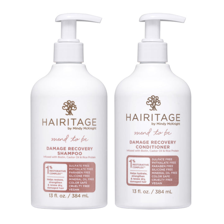 Hairitage Damage Recovery Shampoo & Conditioner 13oz. Set - Biotin + Castor Oil - Deep Conditioning Treatment for Damaged, Dry and Colored Hair