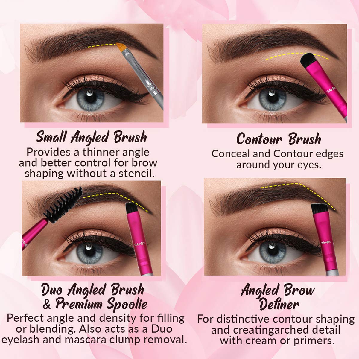 Star Beauty Eyebrow Brush Set 3Pcs Kit Premium Quality Synthetic Brushes Firm Hair Precision Shaping, Eye Brow Filling Define Arches-Small Angle -Medium Angled Duo Spoolie Brow Definer Best Seller