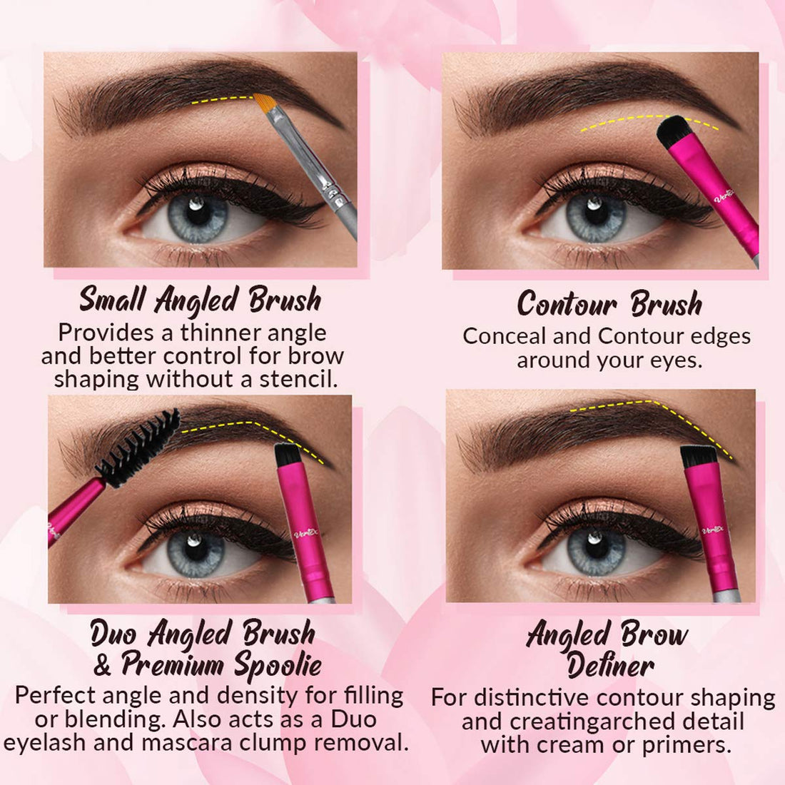 Star Beauty Eyebrow Brush Set 3Pcs Kit Premium Quality Synthetic Brushes Firm Hair Precision Shaping, Eye Brow Filling Define Arches-Small Angle -Medium Angled Duo Spoolie Brow Definer Best Seller