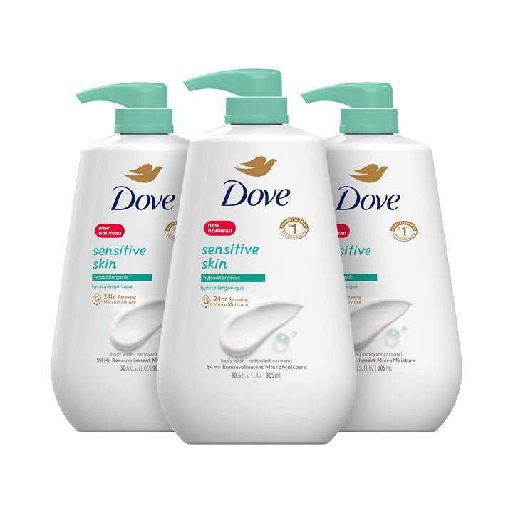 Dove Body Wash Hypoallergenic and Sulfate Free Body Wash Sensitive Skin Effectively Washes Away Bacteria While Nourishing Your Skin 34 oz 3 Count