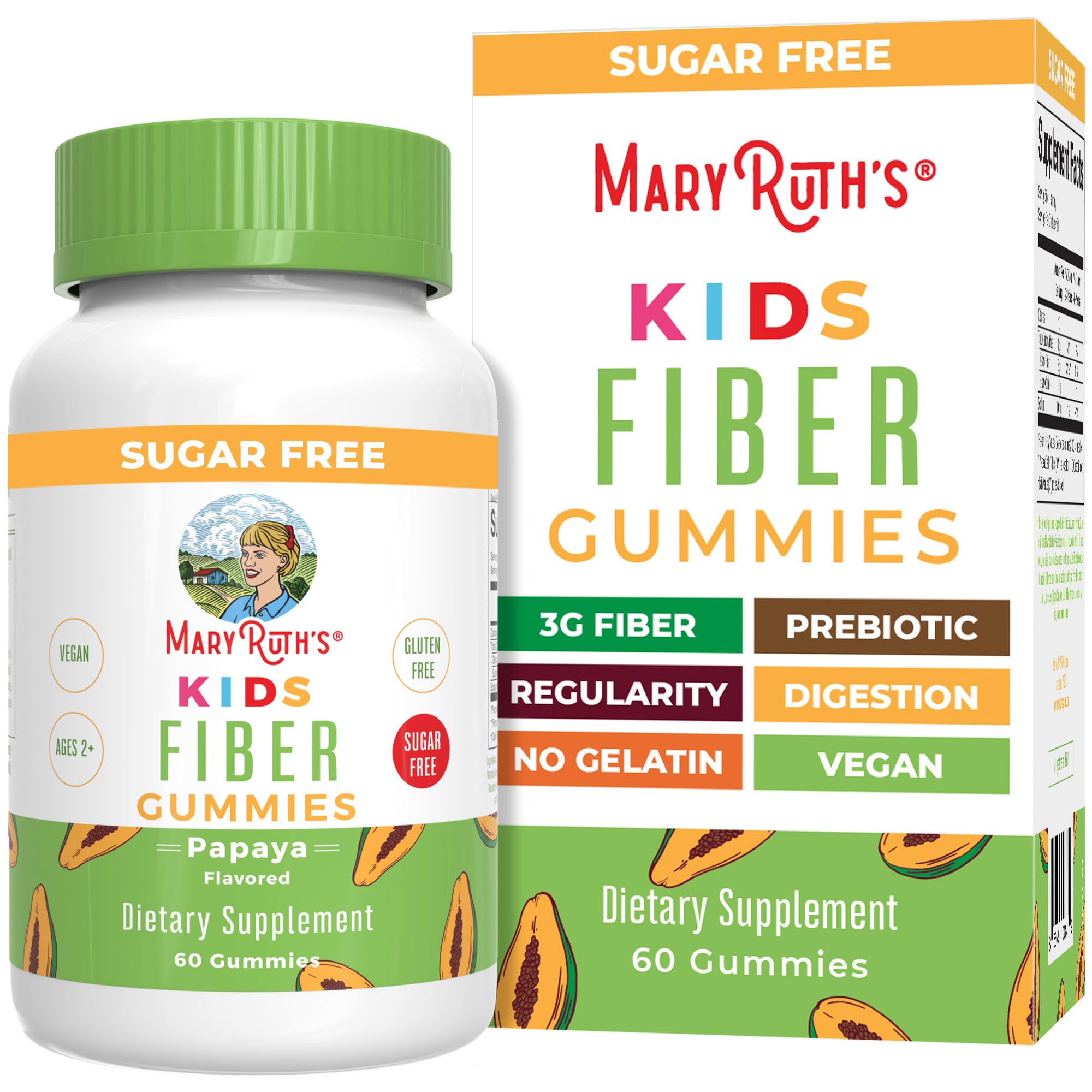 MaryRuth Organics Nutritional Supplement, 2 Month Supply, Sugar Free, Prebiotic, for Kids Ages 2+, Gut Health and Digestion Support, 3g Soluble Fiber Per Gummy, 60 Count