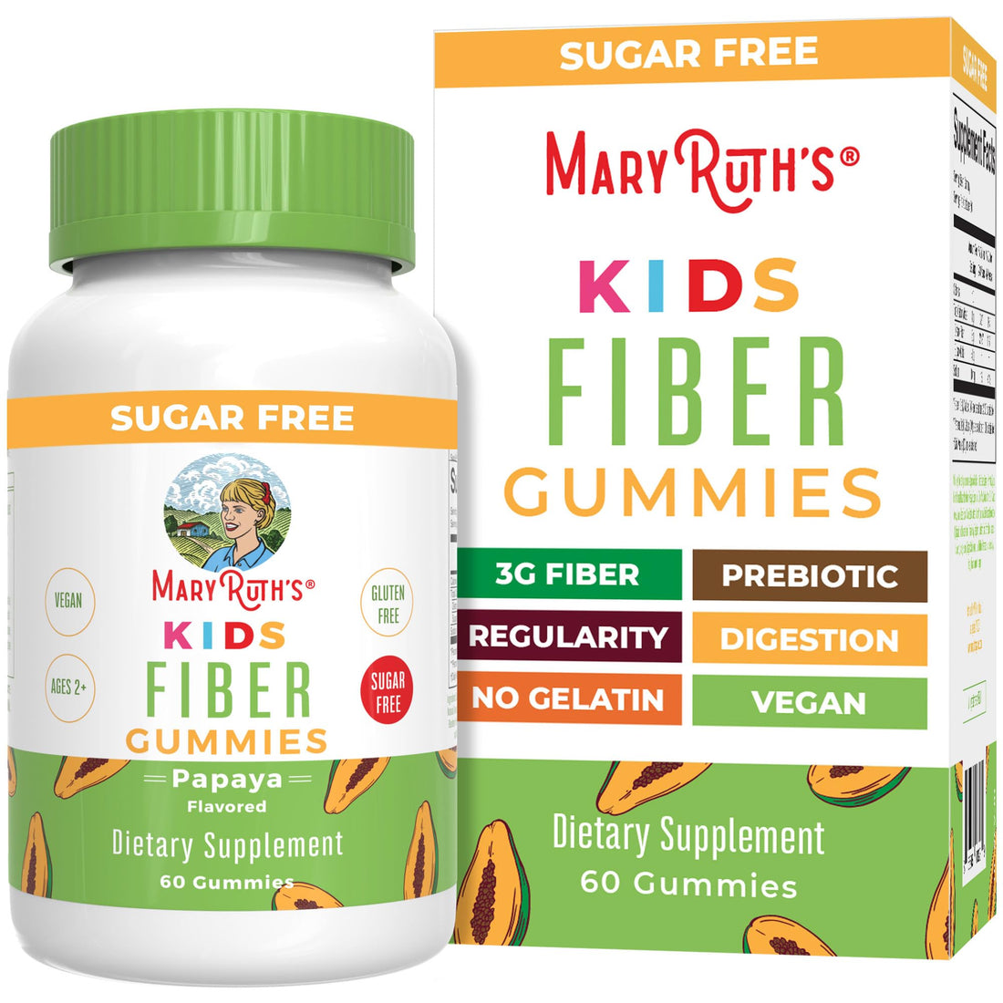 MaryRuth Organics Nutritional Supplement, 2 Month Supply, Sugar Free, Prebiotic, for Kids Ages 2+, Gut Health and Digestion Support, 3g Soluble Fiber Per Gummy, 60 Count