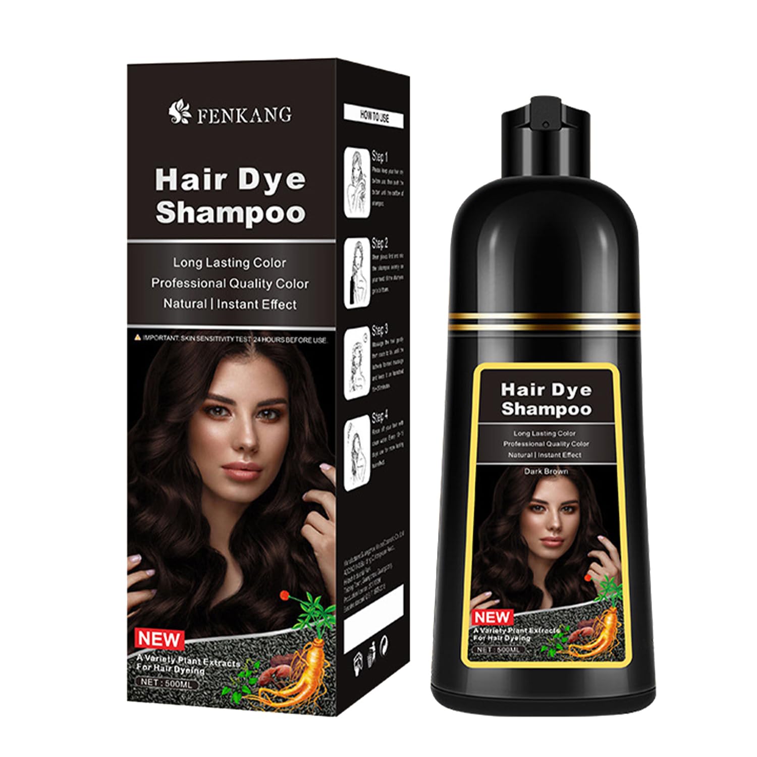 COSMPURLUXE Dark Brown Hair Dye Shampoo 3 in 1 Color for Grey Coverage Seimi Permanent Instant Mujer for Women/Men - Herbal Ingredients Natural Plant