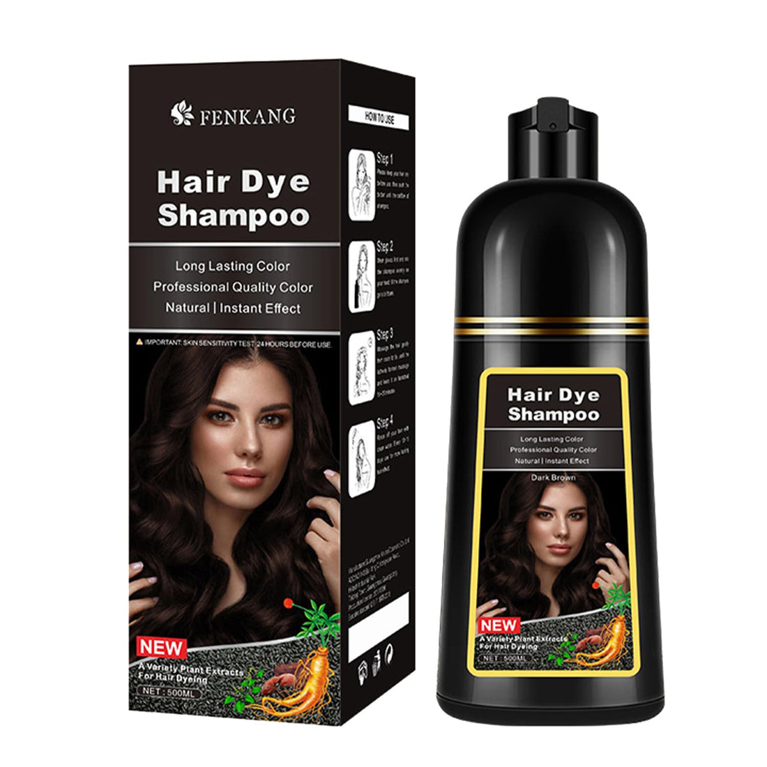 COSMPURLUXE Dark Brown Hair Dye Shampoo 3 in 1 Color for Grey Coverage Seimi Permanent Instant Mujer for Women/Men - Herbal Ingredients Natural Plant