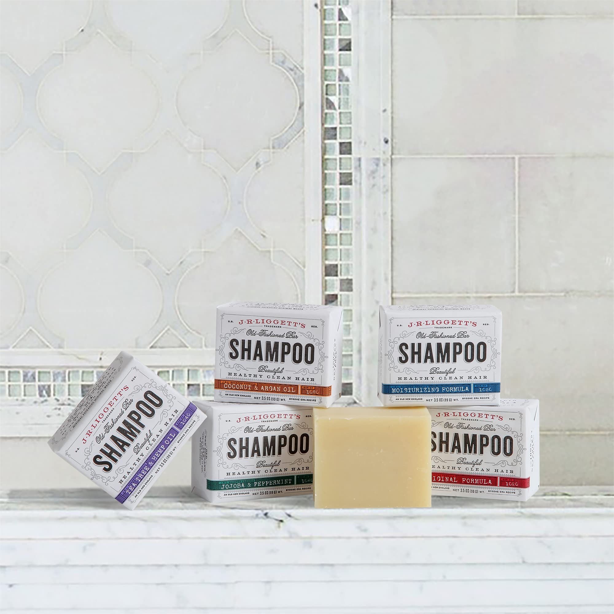 J·R·LIGGETT'S All-Natural 6 Variety Shampoo Bars .65oz. Sampler Pack, Support Strong and Healthy Hair-Nourish Follicles with Antioxidants and Vitamins-Detergent and Sulfate-Free, 6 Mini Shampoo Bars
