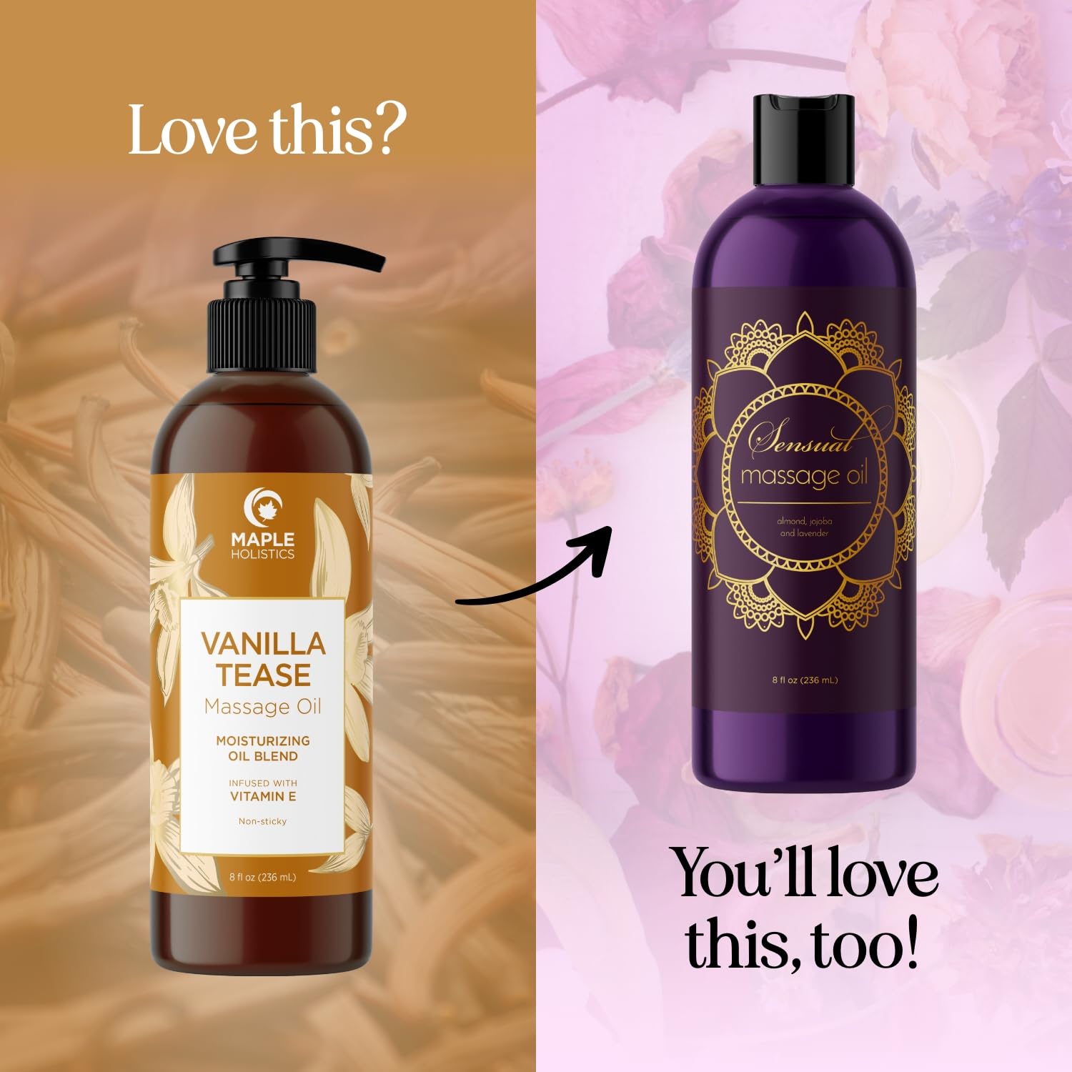 Vanilla Sensual Massage Oil for Couples - Irresistible Full Body Massage Oil for Date Night with Smooth Gliding Coconut and Sweet Almond Oil with Dreamy Vanilla Scent - Non GMO Gluten Free and Vegan