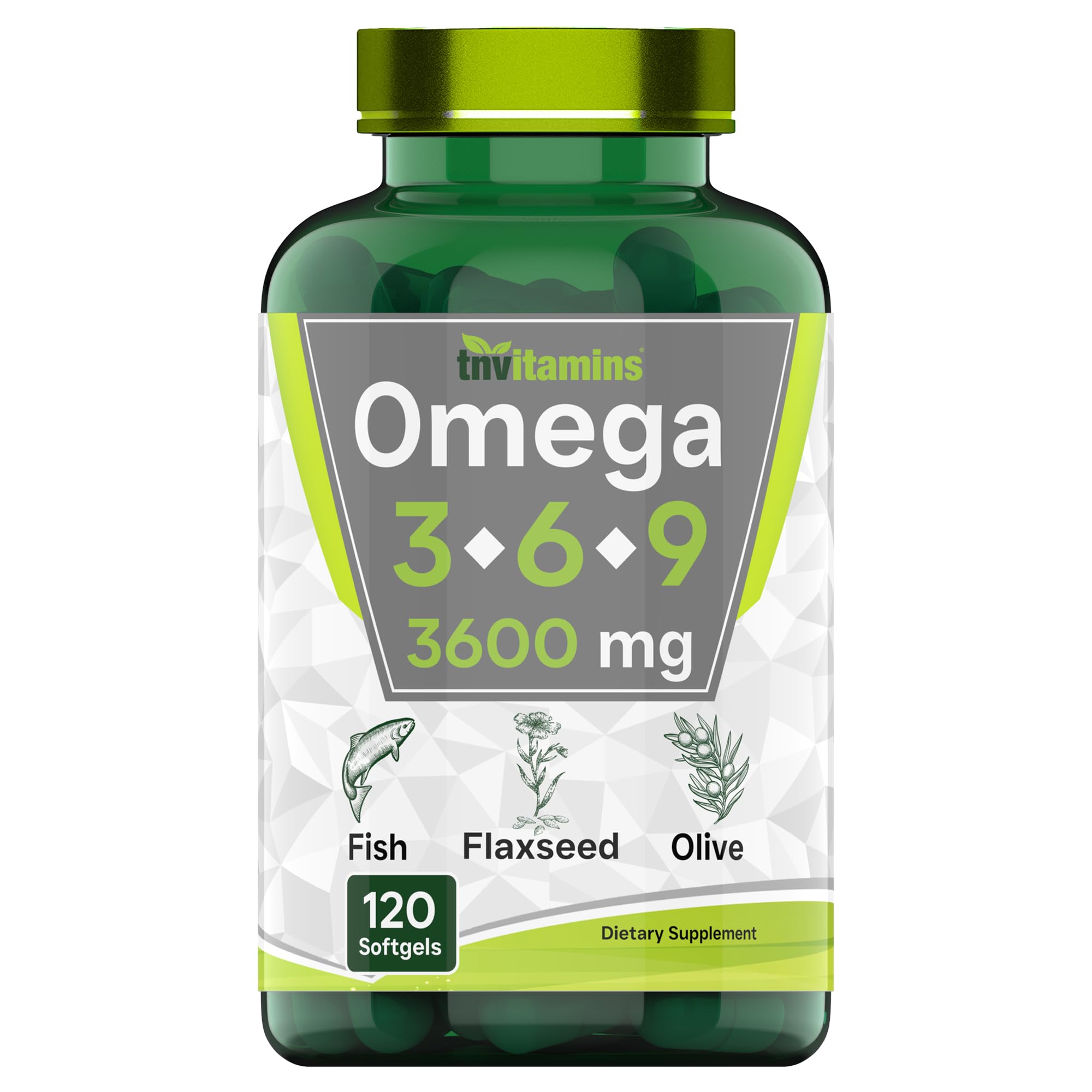 Triple Omega 3 6 9: 3600mg x 120 Softgels | Omega Essential Fatty Acids from Fish Oil (EPA & DHA), Flaxseed Oil (ALA & LA), & Olive Oil (OA) | Omega 3-6-9 Supplement for Women & Men | Non-GMO