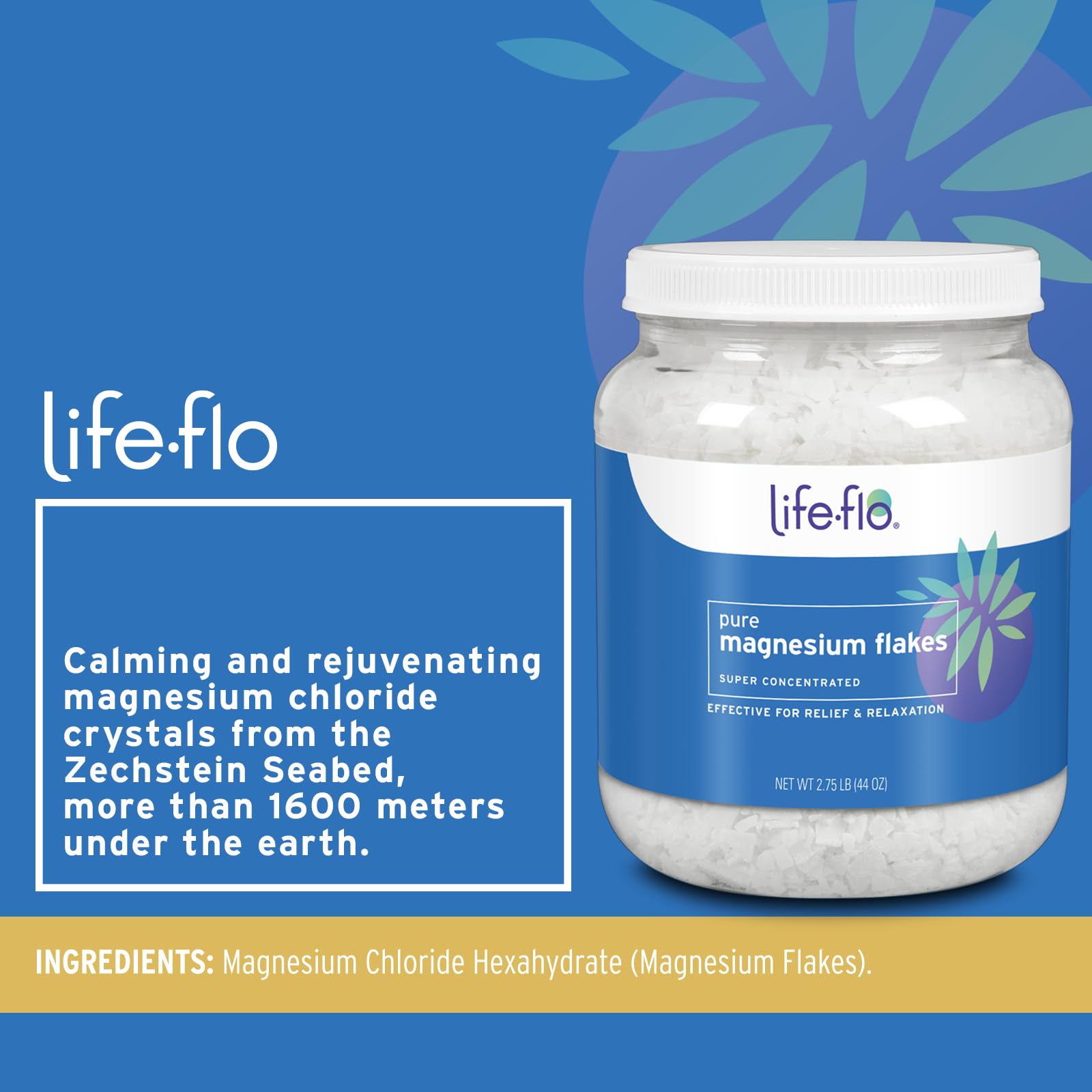 Life-flo Pure Magnesium Flakes, 44 Ounce.