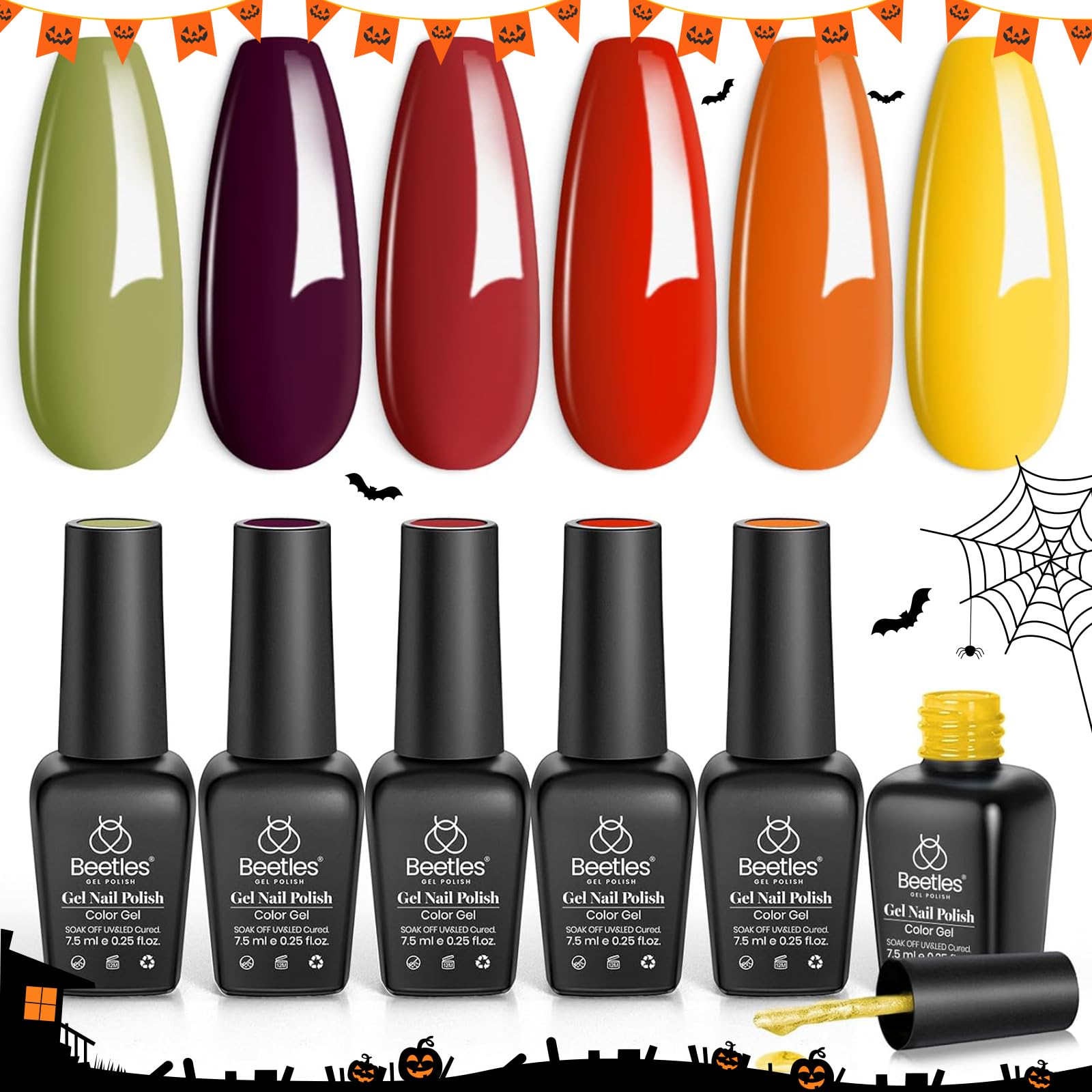 Beetles Gel Polish Set, Sunset Leaves Set Orange Green Gel Nail Polish Kit Autumn Fall Winter Soak Off UV Nail Lamp LED Cured, 7.3ml Each Bottle for Nail Art
