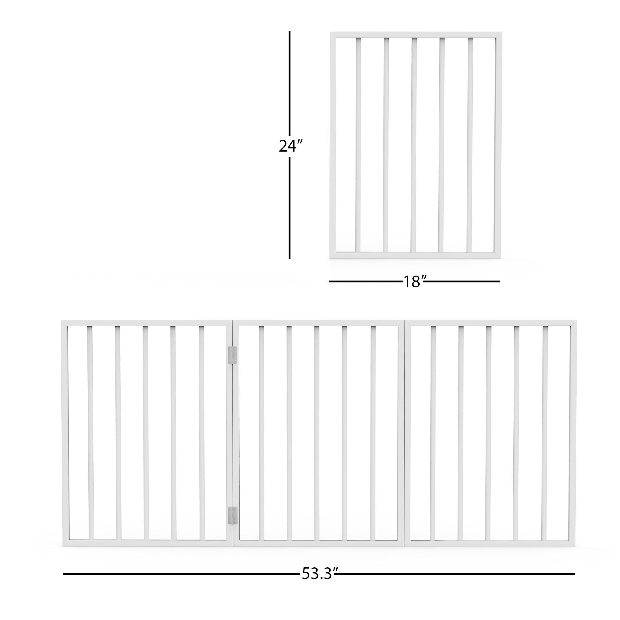 Pet Gate - 3-Panel Indoor Foldable Dog Fence for Stairs, Hallways or Doorways - 54x24-Inch Retractable Wood Freestanding Dog Gates by PETMAKER (White)