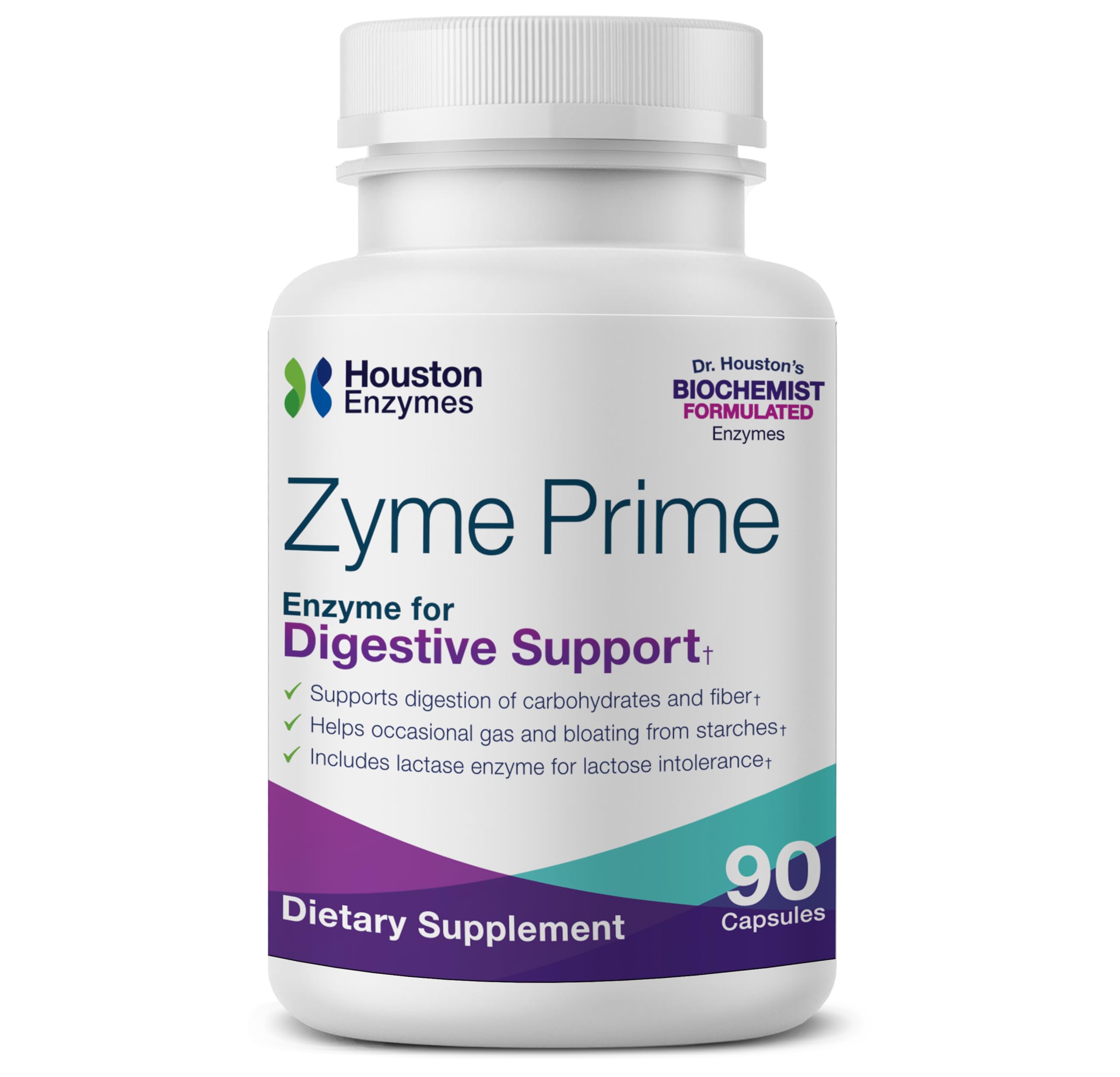 Houston Enzymes – Zyme Prime – 90 Capsules – Professionally Formulated to Support Digestion of Carbohydrates & Fats – Enhanced with Lactase for Lactose Intolerance – Helps Relieve Gas & Bloating
