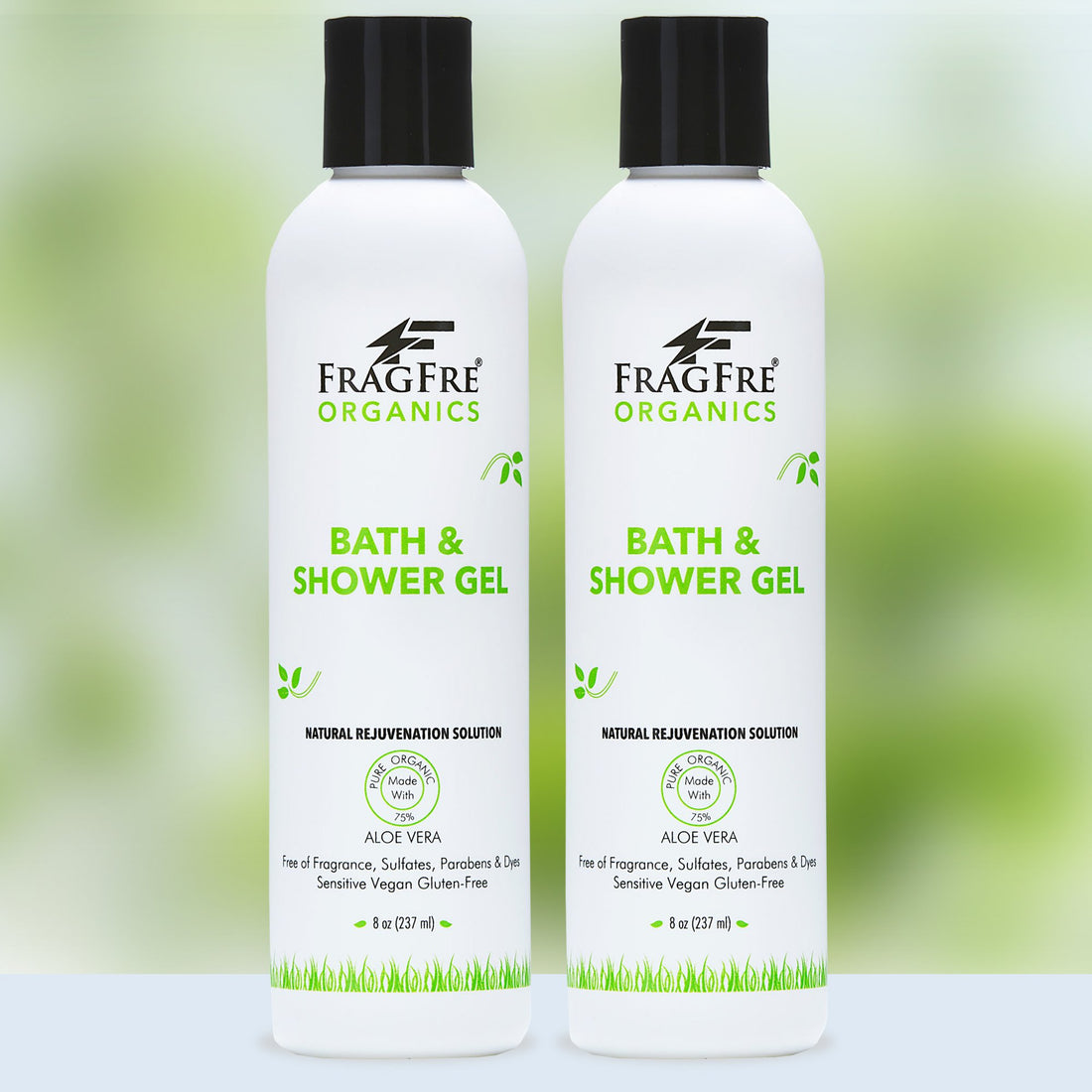 FRAGFRE Organic Shower Gel 8 oz - Fragrance Free Sulfate Free Parabens Free - for Normal and Dry Sensitive Skins - Gluten Free Vegan Cruelty Free - Organic Aloe Vera Bath Shower Gel - pure Natural