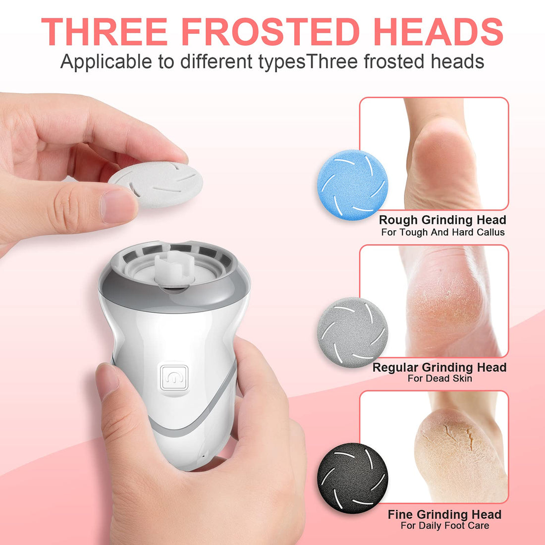 Professional electric feet callus remover,Portable Rechargeable Foot File Pedicure Tools with Vacuum Adsorption Foot Grinder 2 Speed 3 Grinding Heads, Ideal for Dead Skin/Powerful Exfoliation