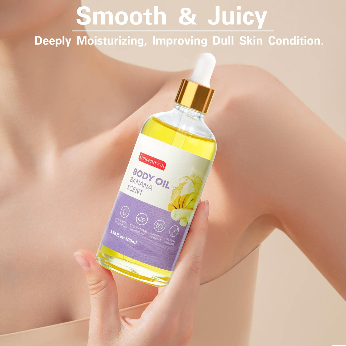 Umpeimvon 2 Pack Body Banana Juice Oil, Vitamin C and E after Shower Body Oil for Women, Moisturizing Hydrating Body Oil