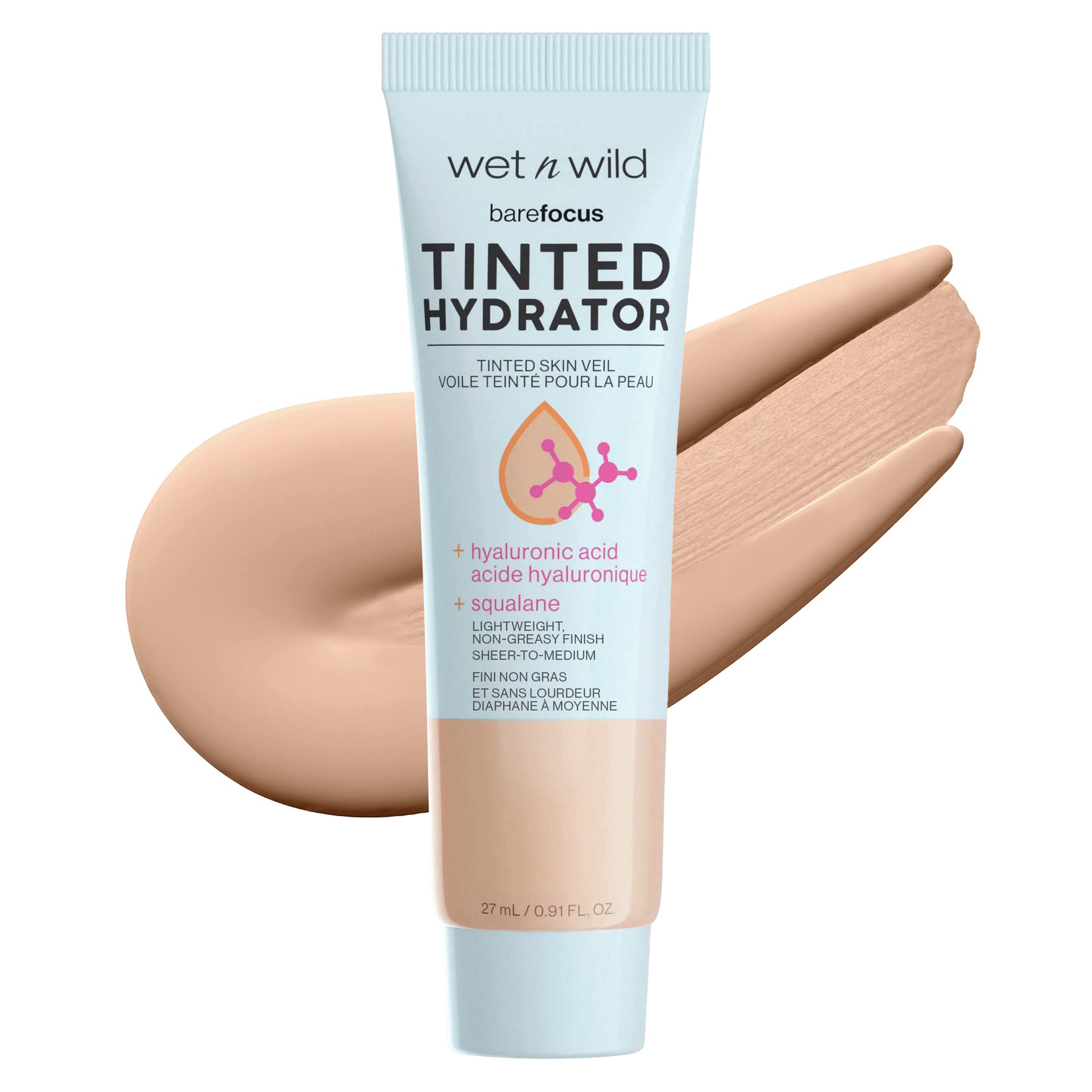 Wet n Wild Bare Focus Tinted Hydrator-Light Moisturiser for Glowing Skin, Buildable Sheer-to-Medium Coverage, Semi-Matte Finish, Hyaluronic Acid & Vegan Squalane Enriched Formula Cruelty Free-27 ml