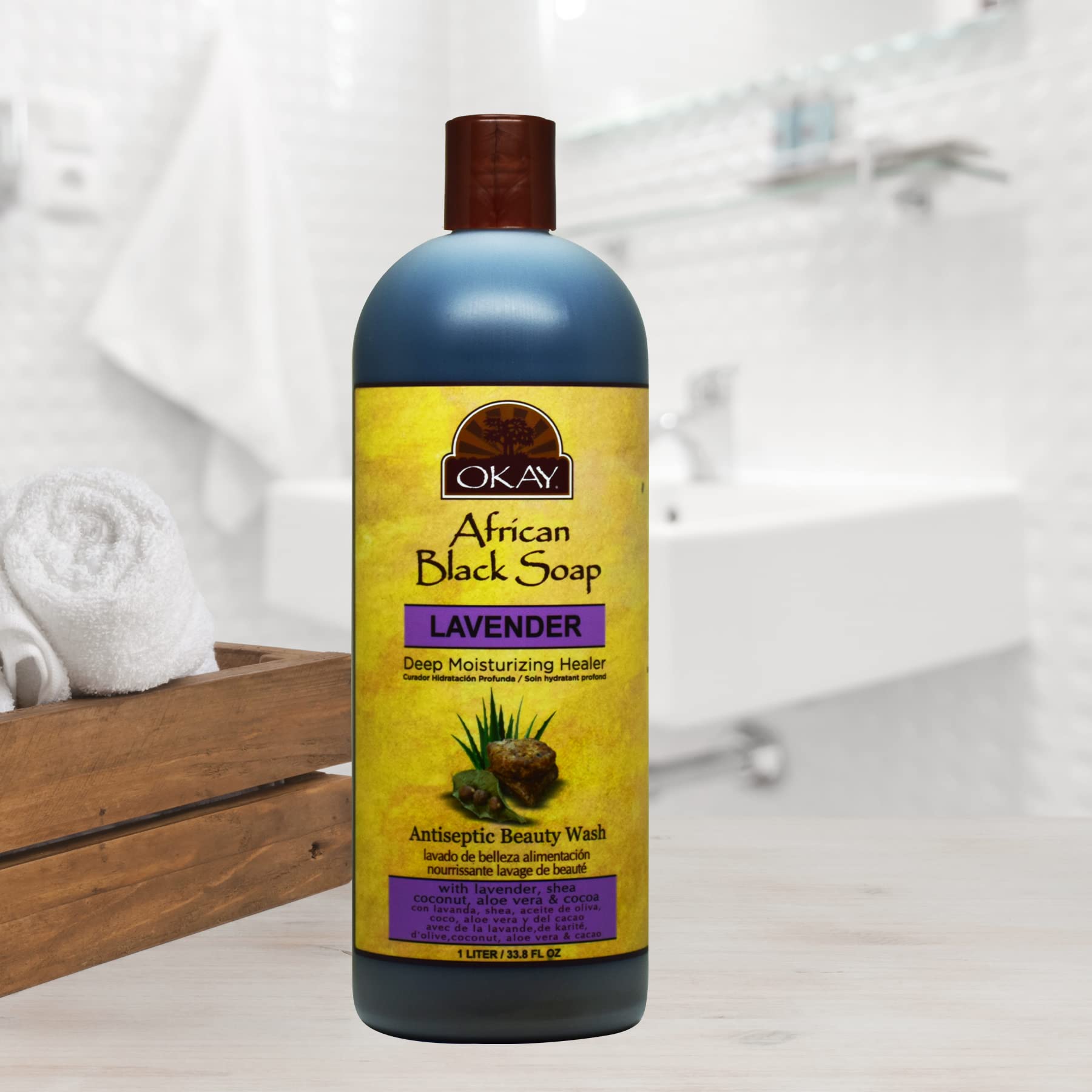 Okay African Black Soap Liquid, Lavender, 33 Ounce