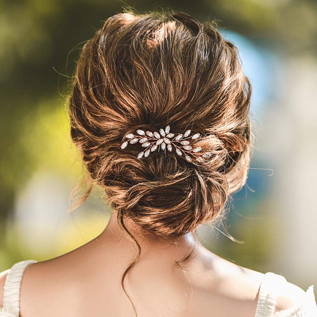 Unicra Bride Wedding Crystal Hair Pins Bridal Hair Pieces Wedding Hair Accessories for Women and Girls (Rose Gold)