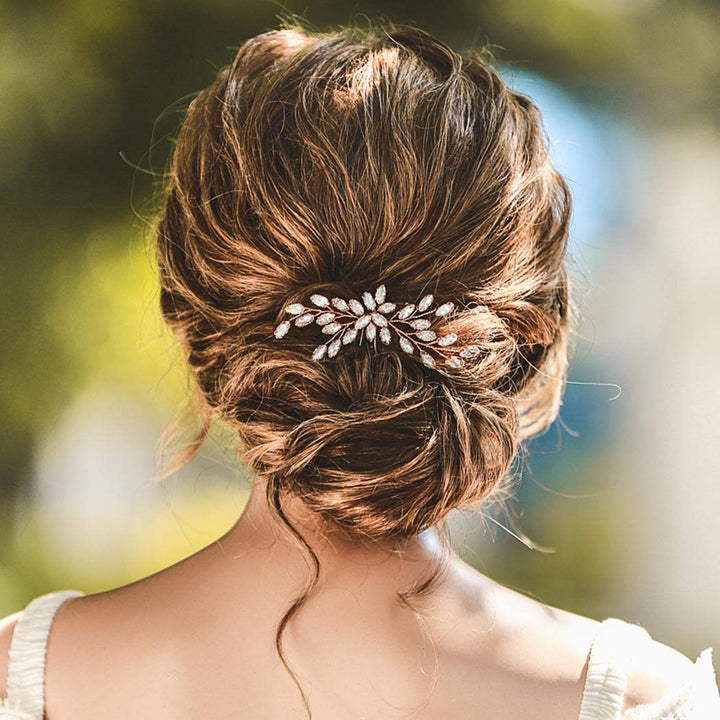 Unicra Bride Wedding Crystal Hair Pins Bridal Hair Pieces Wedding Hair Accessories for Women and Girls (Rose Gold)