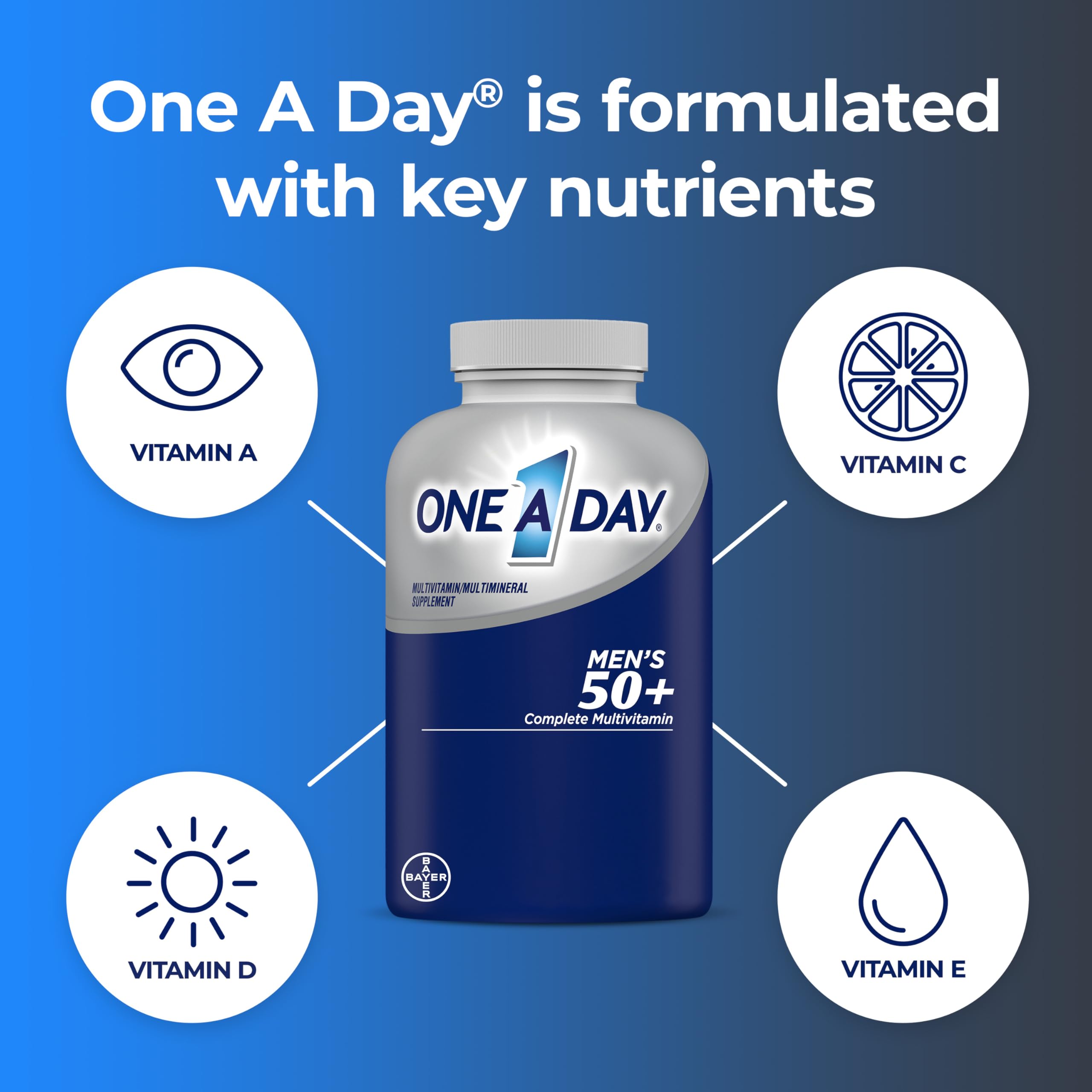 One A Day Men’s 50+ Multivitamins, Supplement with A, C, D, E and Zinc for Immune Health*, Calcium & More, 100 Tablets