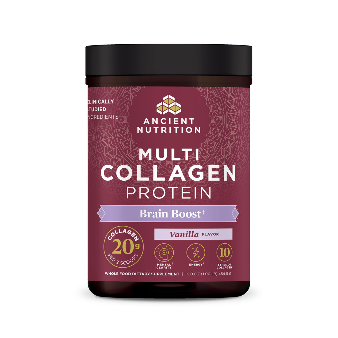 Ancient Nutrition Collagen Powder Brain Boost, Vanilla Collagen Protein Powder, Brain Supplement for Stress Management and Reduced Joint Discomfort (45 Serving)