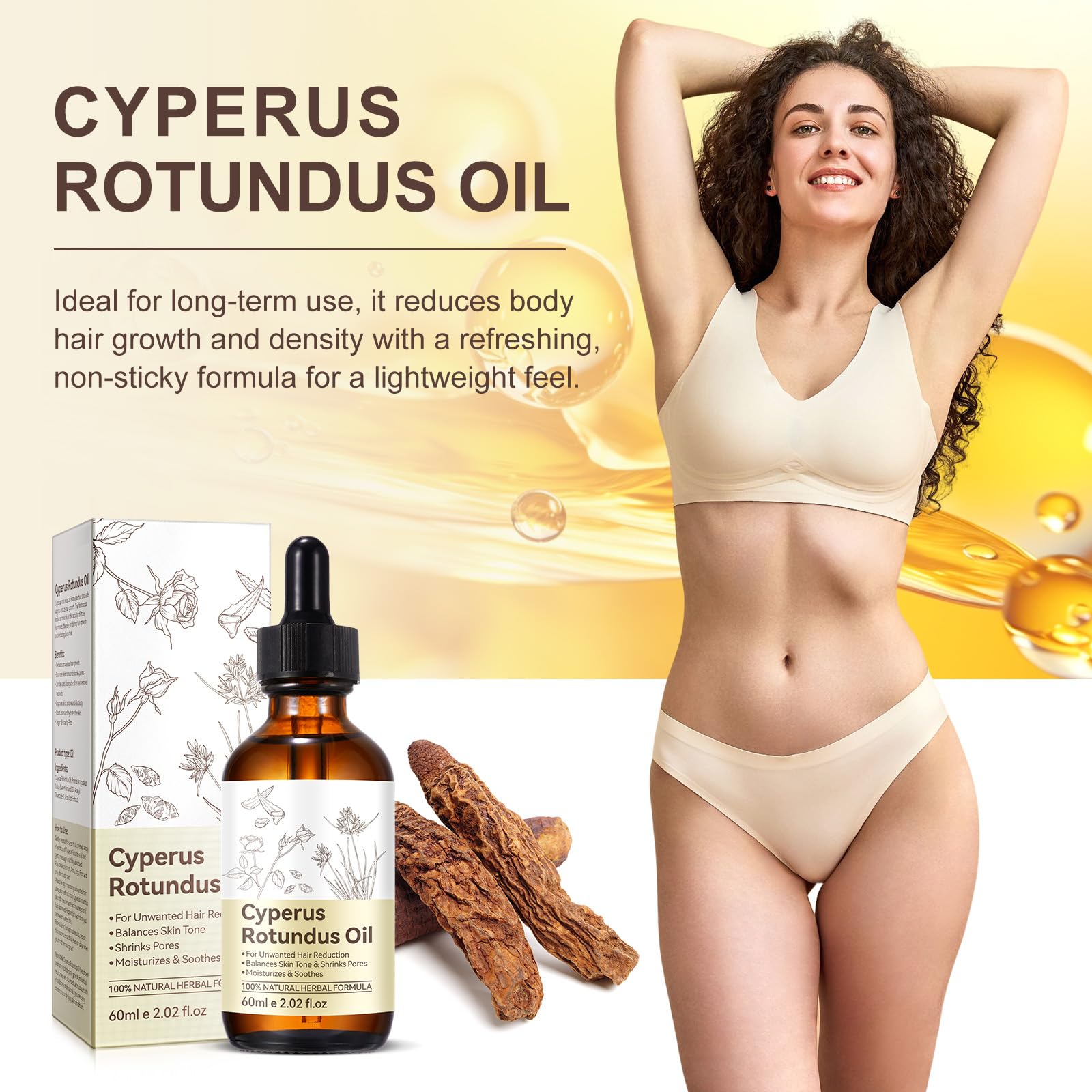 Cyperus Rotundus Oil, Pure Cyperus Oil,Cyprus Rotundus Oil for Hair Removal, Cyprus Oil Natural Nut Grass Oil for Reducing Body Hair Growth, Smooth Skin, Moisturizing & Soothing (Pack of 2-4.04 FL.OZ)