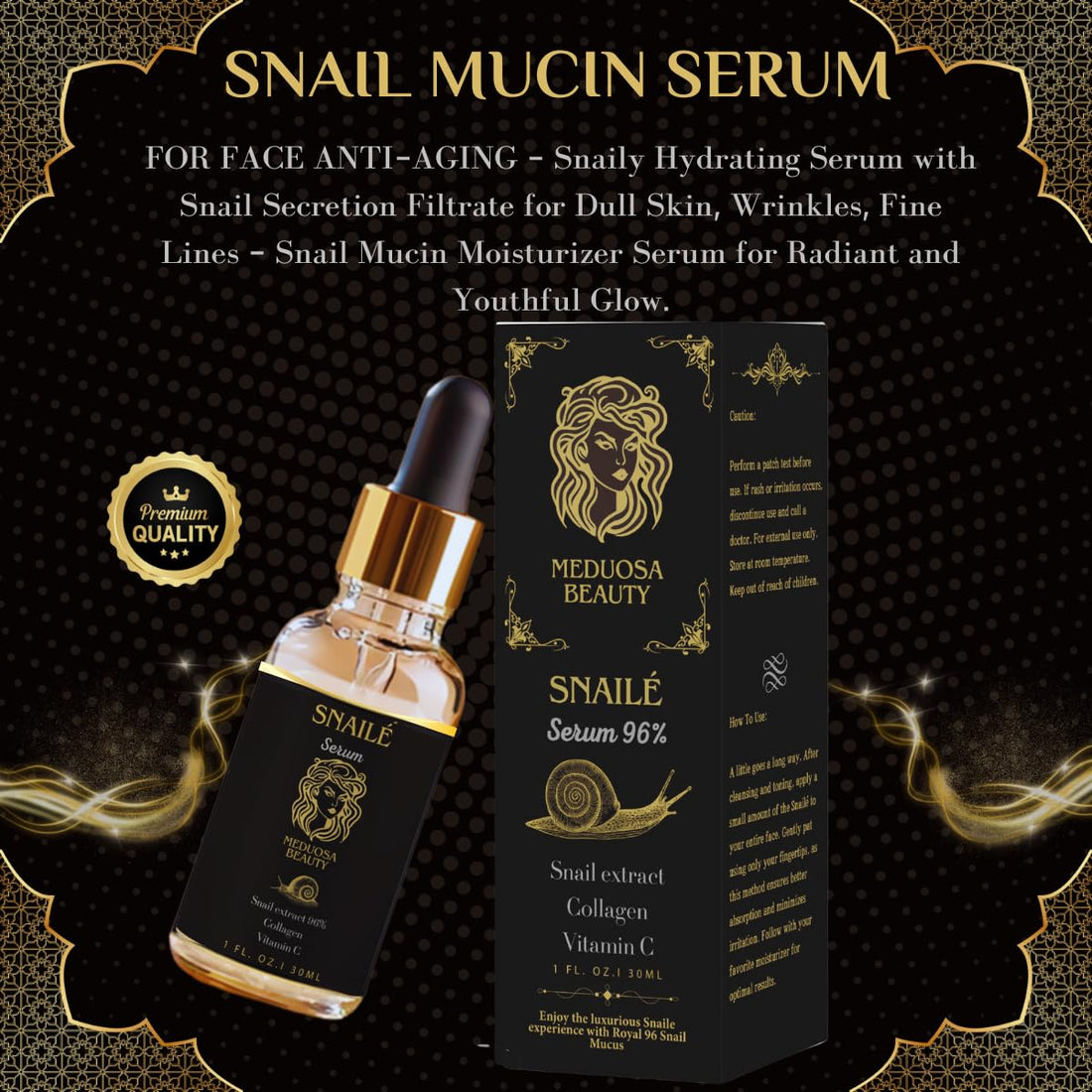 Snail Mucin 96% Serum for Sensitive Skin, Snail Power To tighten the face and neck, Dark Spots, Anti-Aging, Acne, Moisturizer, for Women and Men, Vitamin C, 30 fl oz.