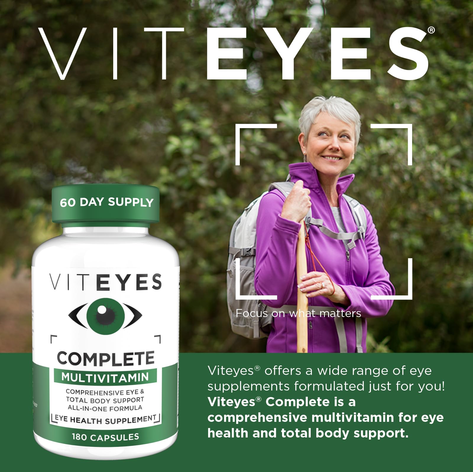 Viteyes Complete Eye & Total Body Health Multivitamin Nutritional Supplement, 180 Capsules, White
