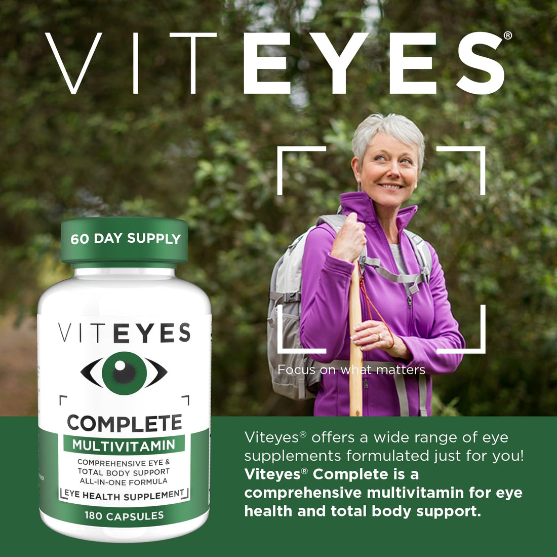 Viteyes Complete Eye & Total Body Health Multivitamin Nutritional Supplement, 180 Capsules, White