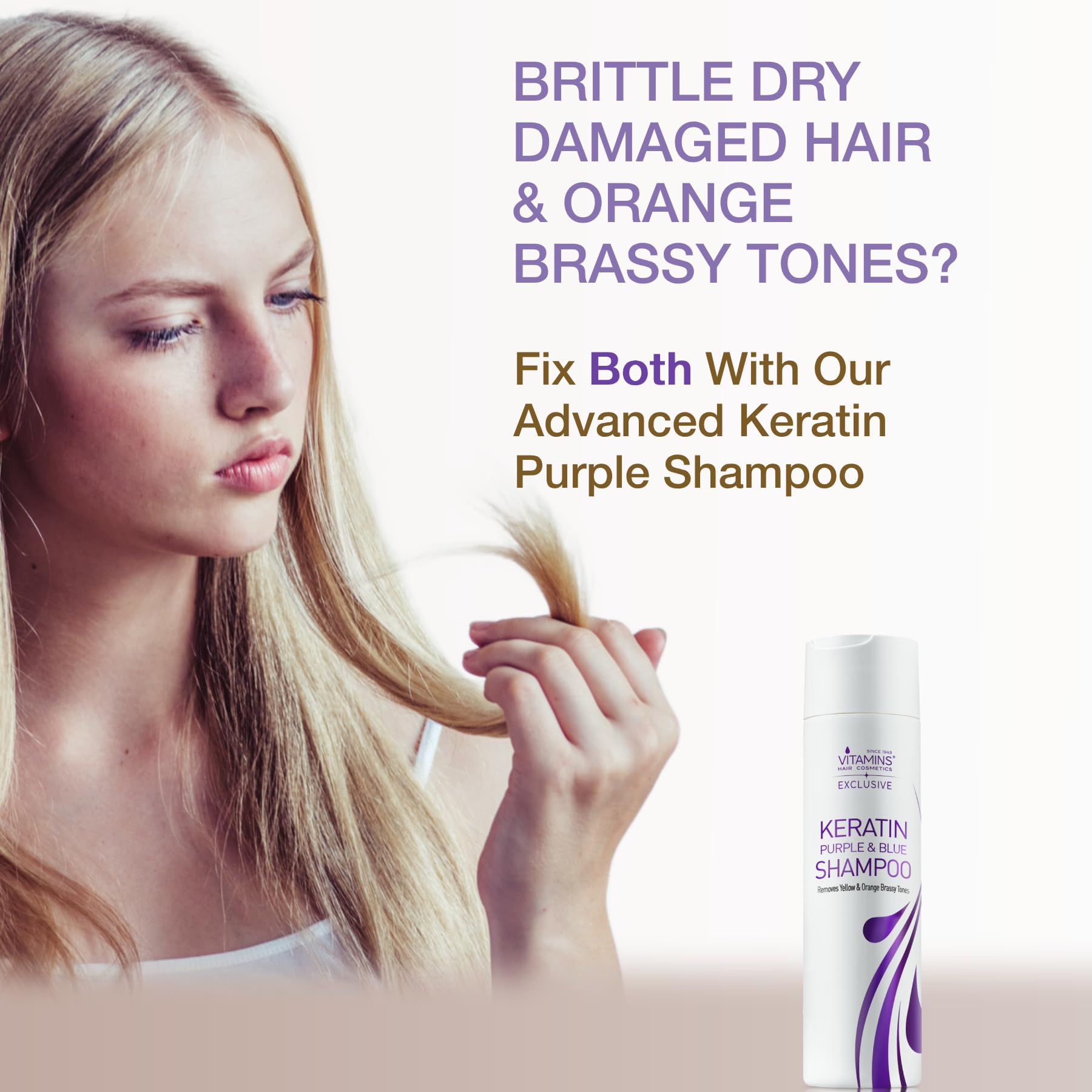 VITAMINS hair cosmetics Keratin Purple Toning Shampoo - Violet Blue Brassiness Toner for Bleached Icy Blonde Platinum Silver White Grey Ash Gray or Colored Dry Damaged Brassy Hair