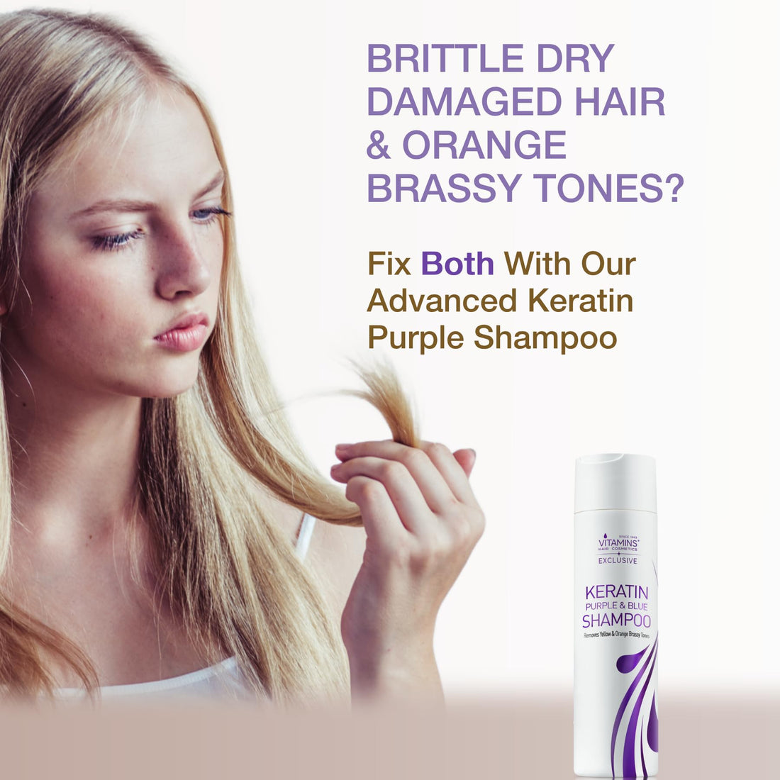 VITAMINS hair cosmetics Keratin Purple Toning Shampoo - Violet Blue Brassiness Toner for Bleached Icy Blonde Platinum Silver White Grey Ash Gray or Colored Dry Damaged Brassy Hair