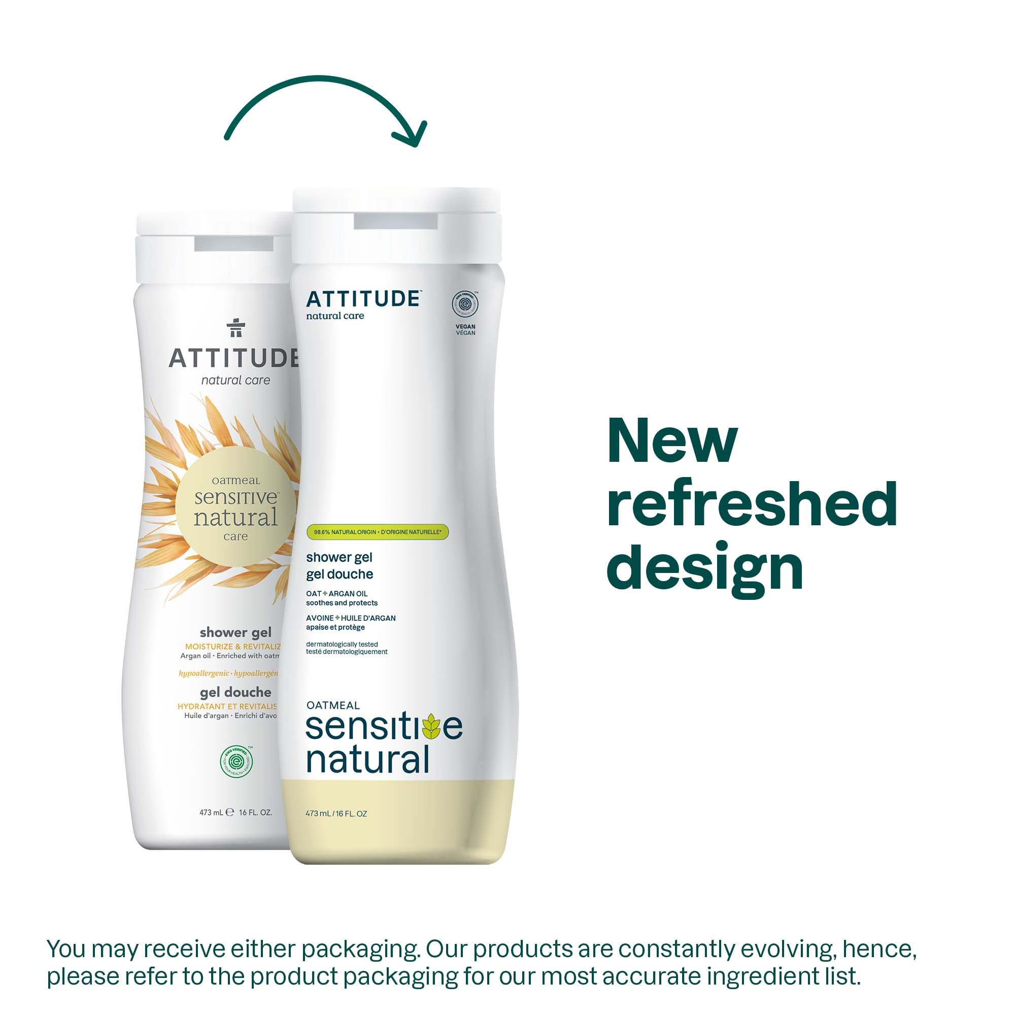 ATTITUDE Sensitive Skin, Hypoallergenic Moisturize & Revitalize Body Wash, Argan Oil, 16 Fluid Ounce