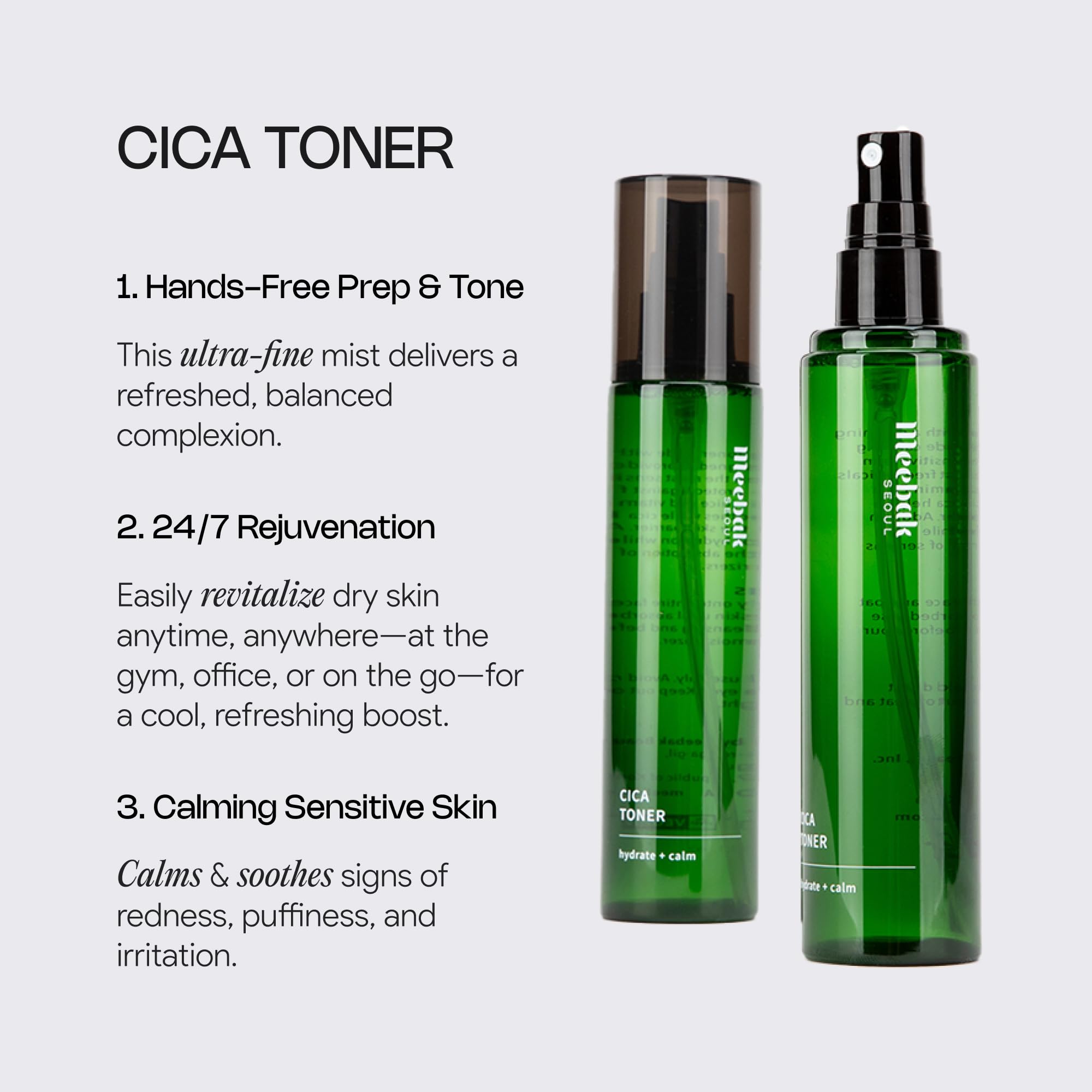Meebak CICA Toner Spray | Korean Face Mist | Facial Spray with Centella Asiatica & Vitamin E | Soothing Face Toner for Sensitive, Oily, and Combination Skin | 4 fl oz