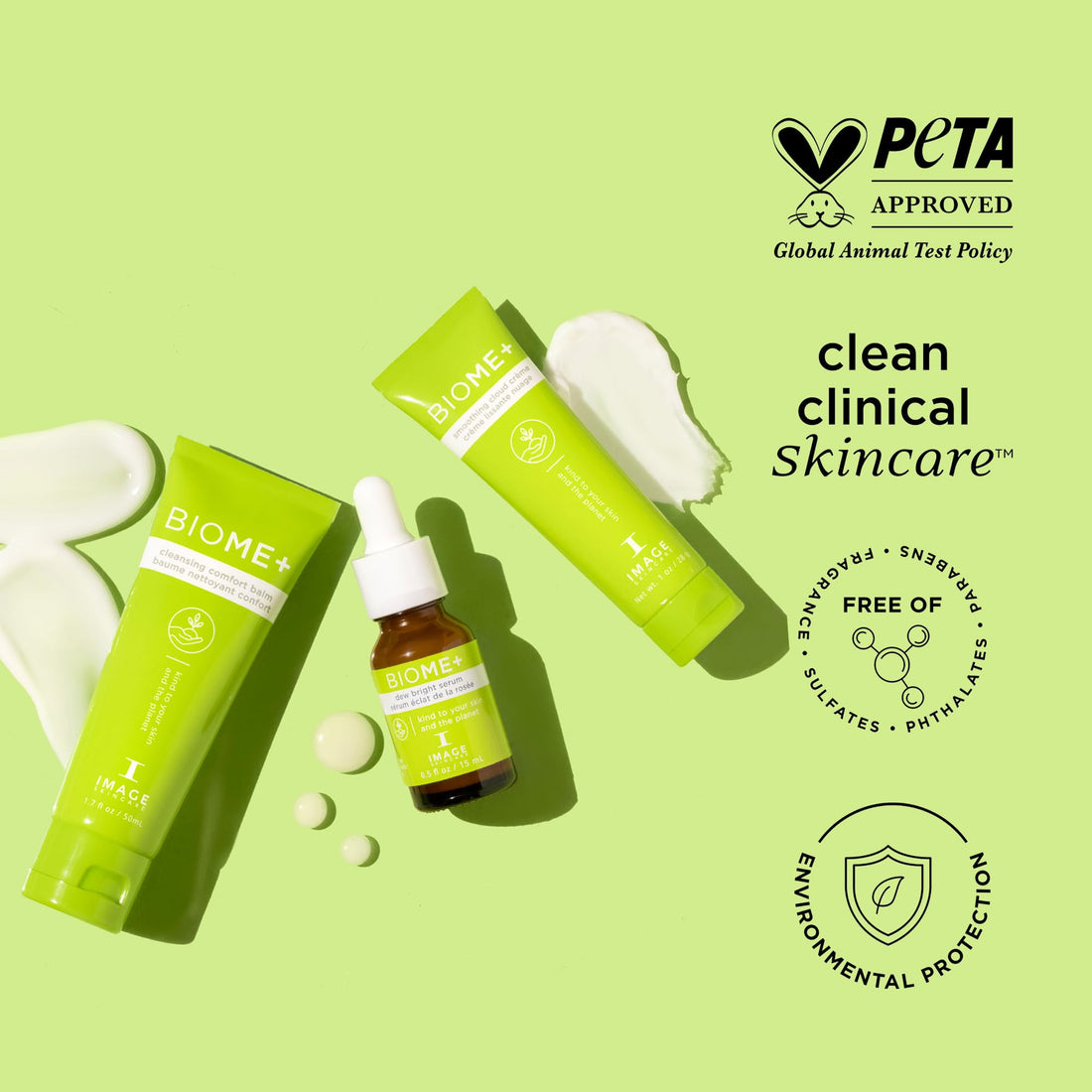 IMAGE Skincare, BIOME+ Microbiome Essentials Skin Barrier Defense Trio, 3 Step Travel Regimen with Facial Cleansing Balm, Dew Serum and Smoothing Cream