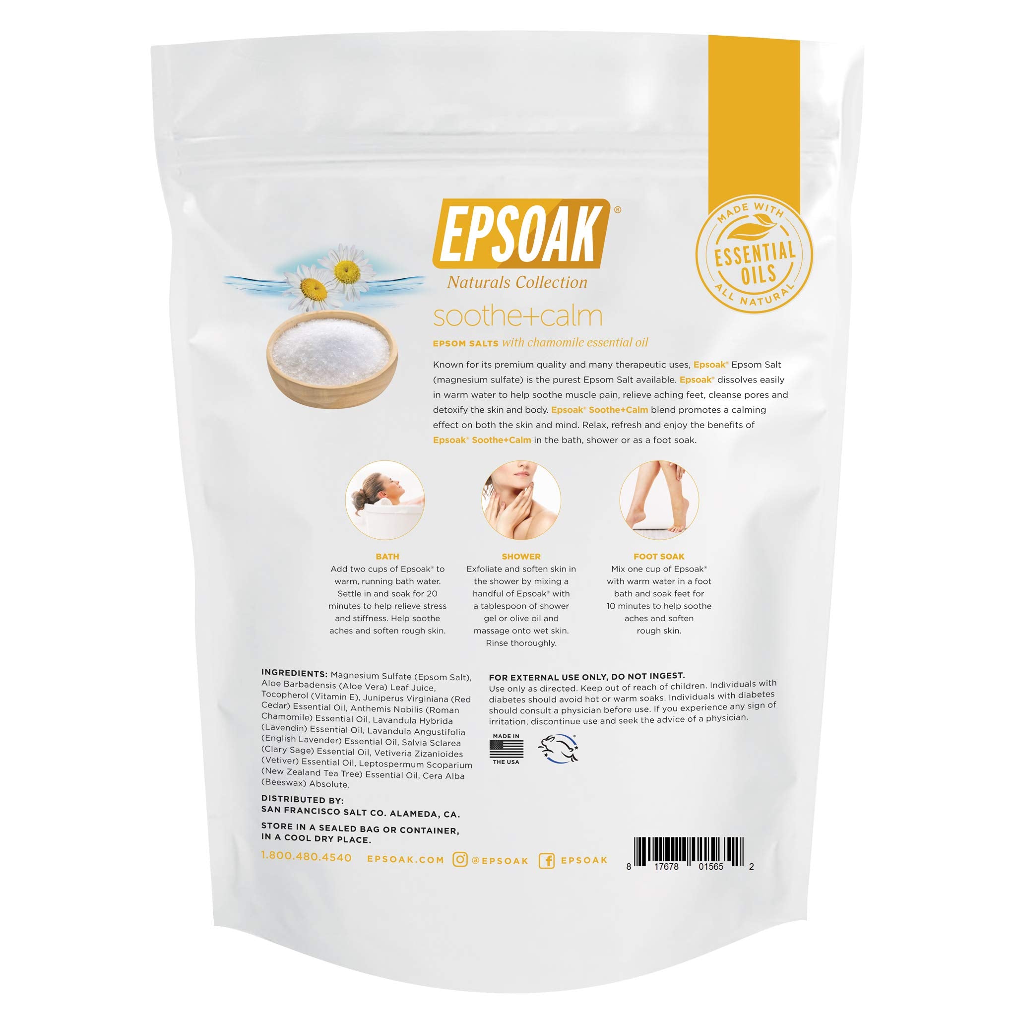 Epsoak Epsom Salt | 2 lb. Soothe + Calm - For Bath, Spa, Shower & Feet (Everyday Epsom Salts) : Soothe + Calm - 2 lb. Bag
