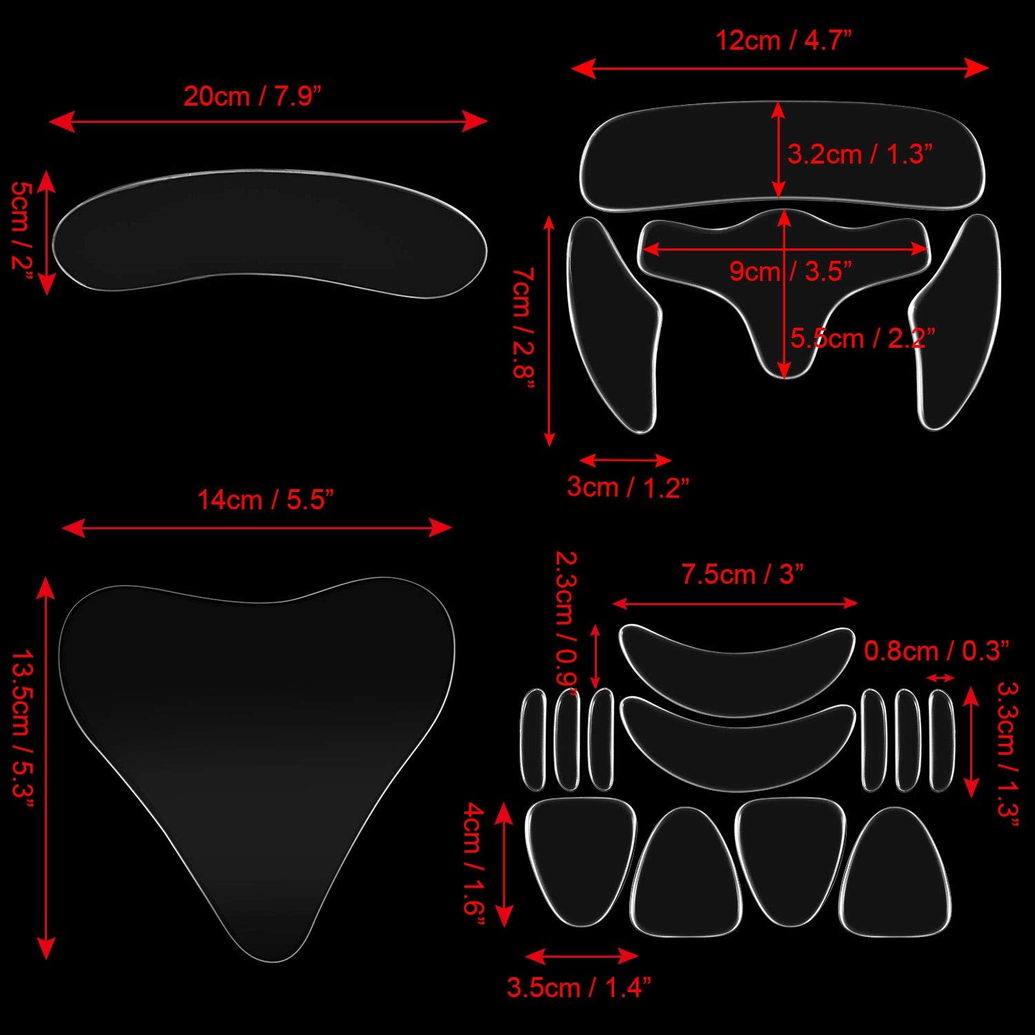 18 Pieces Reusable Facial Chest Neck Silicone Pad Set, 16 Pieces Forehead Wrinkle Patches, Eye Wrinkle Patches, Wrinkles Around Mouth and Upper Lip 1 Silicone Chest Pads 1 Silicone Care Neck Pad