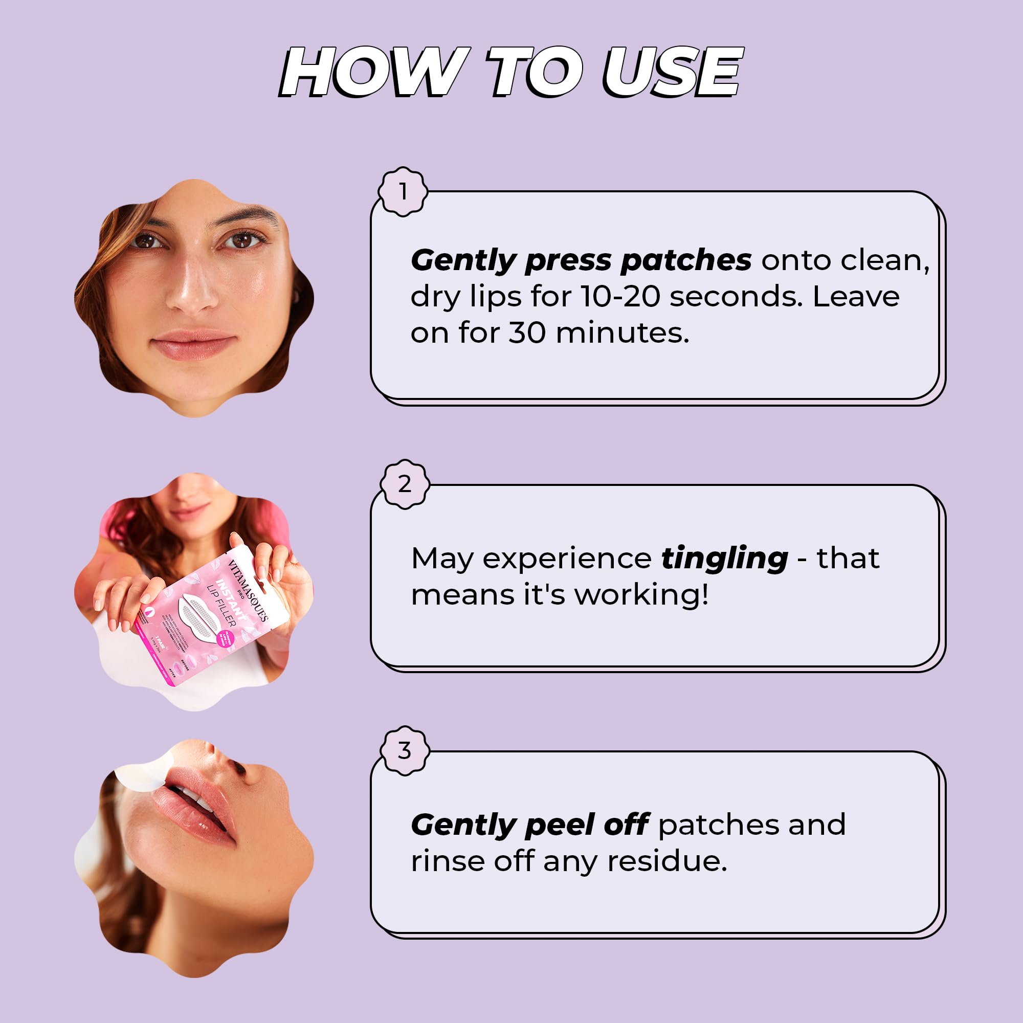 Instant Lip Filler for Plumped Lips in 30 Mins by Vitamasques, 3 Pack - Korean Skin Care Vegan Collagen, Hyaluronic Acid & 400 Dissolving Micro-Dart Tech for Instant & Long-Lasting Results