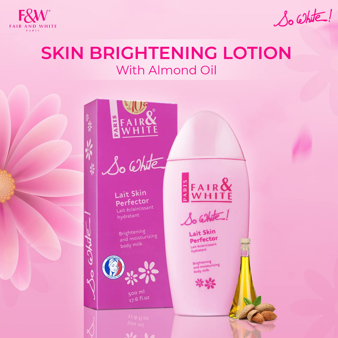 FAIR & WHITE SO WHITE LAIT SKIN PERFECTOR BRIGHTENING & MOISTURIZING BODY MILK WITH WHITE UP 500ml by Fair & White